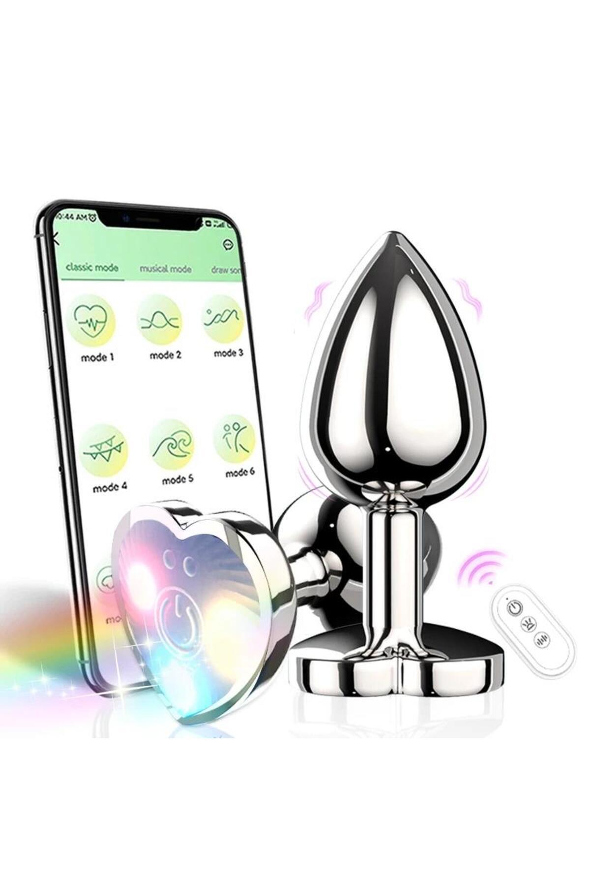 Telefon Kontrollü Uzaktan Kumandalı Şarjlı 10 Mod Titreşim Led Işıklı 10 Cm Metal Anal Vibratör Plug