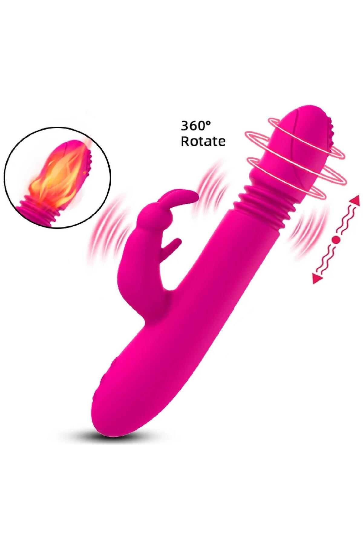 İleri Geri Hareketli Klitoris Uyarıcılı Isıtmalı 12 Mod Titreşim Şarjlı Soft Silikon Rabbit Vibratör