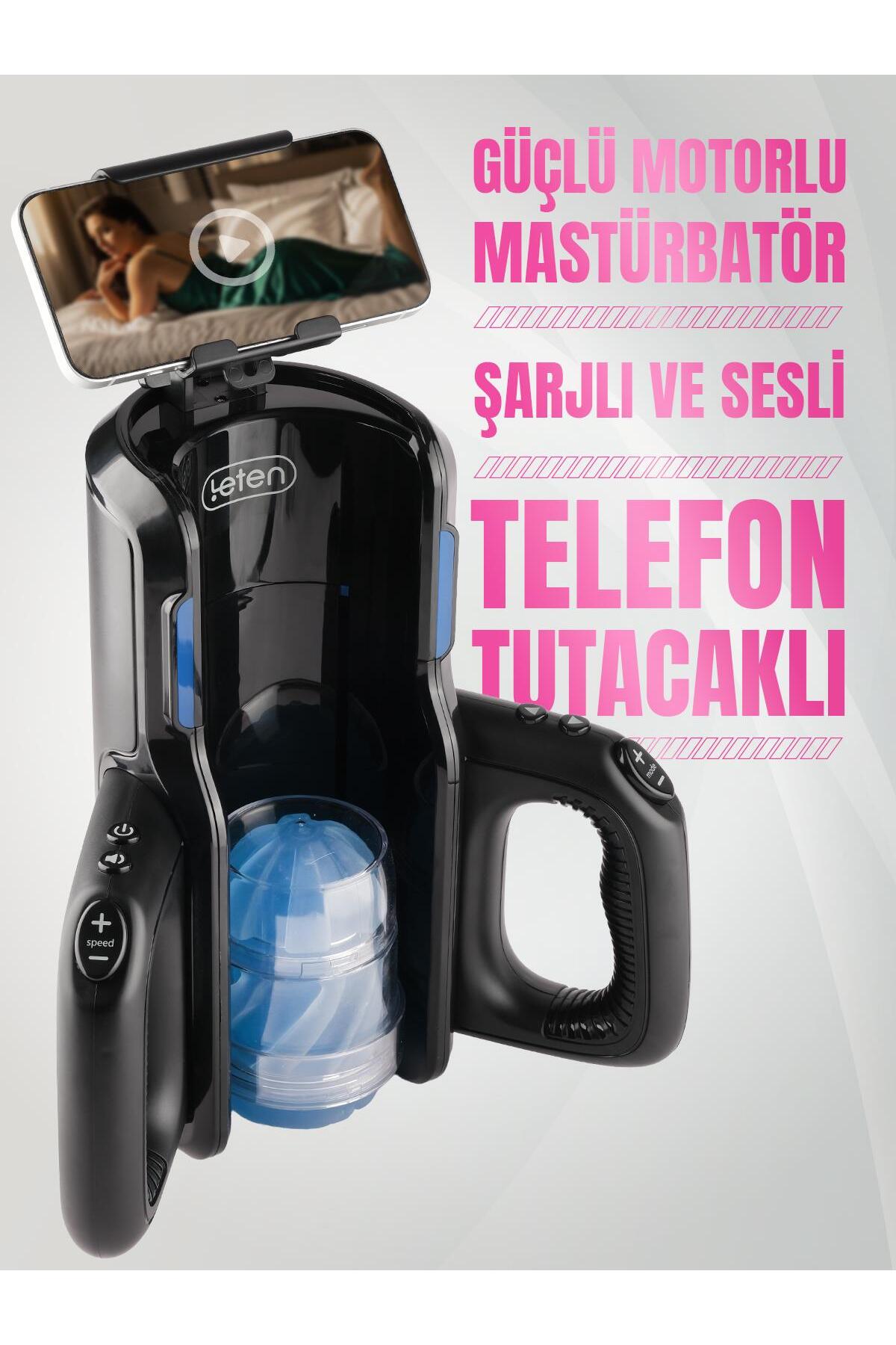 Leten Tam Otomatik Güçlü Motorlu İleri Geri Rotasyonlu Telefon Tutacaklı Şarjlı Sesli Mastürbatör