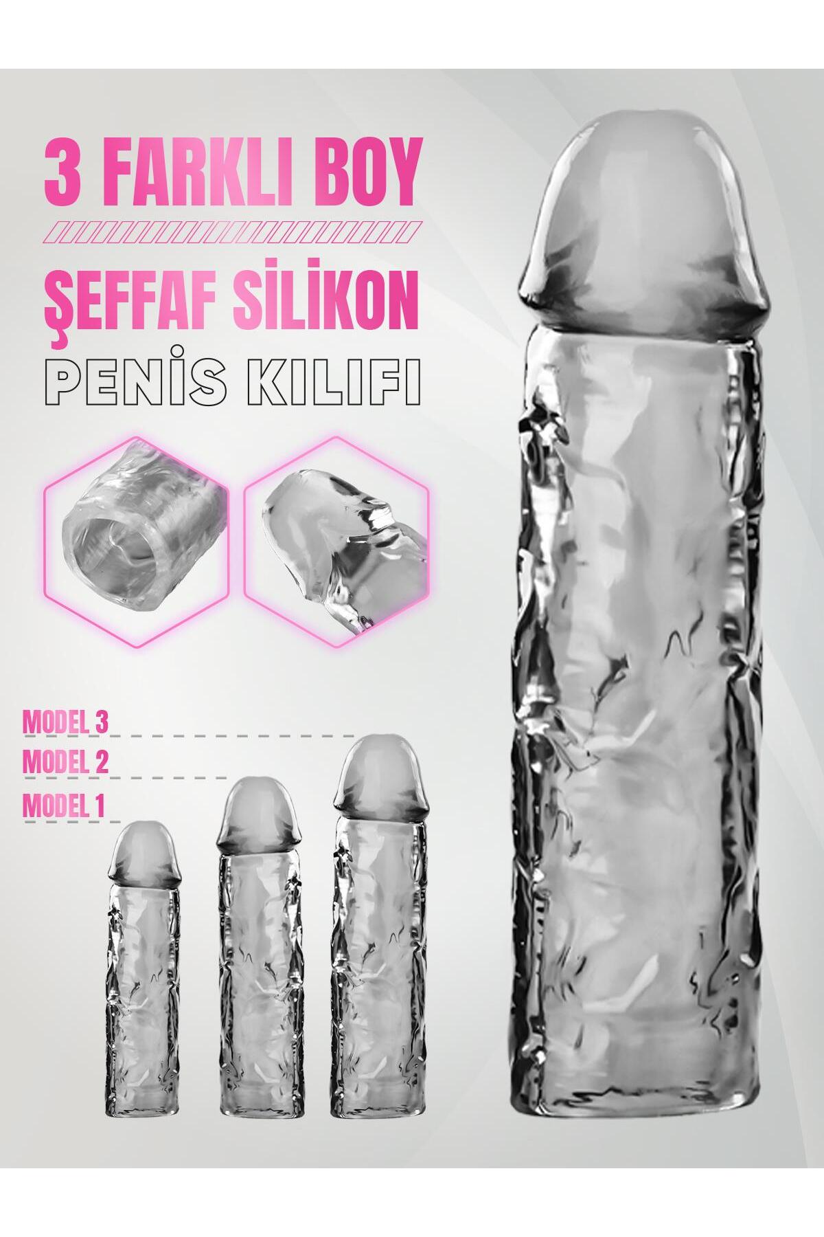 Şeffaf Uzatmalı Dolgulu 3'lü Esnek Yüksek Kaliteli Silikon Dokuda Prezervatif Penis Kılıfı Seti