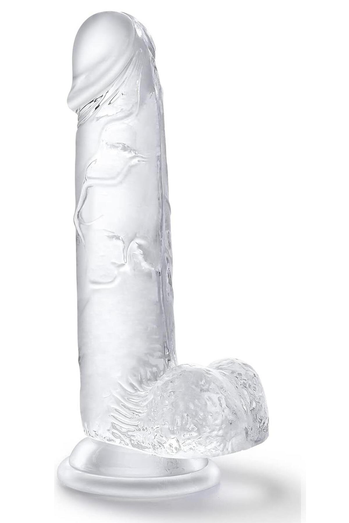 Gerçekçi Yumuşak Şeffaf Jel Dokuda 18 Cm Güçlü Vantuzlu Vajina Anal Kullanılabilen Penis Dildo