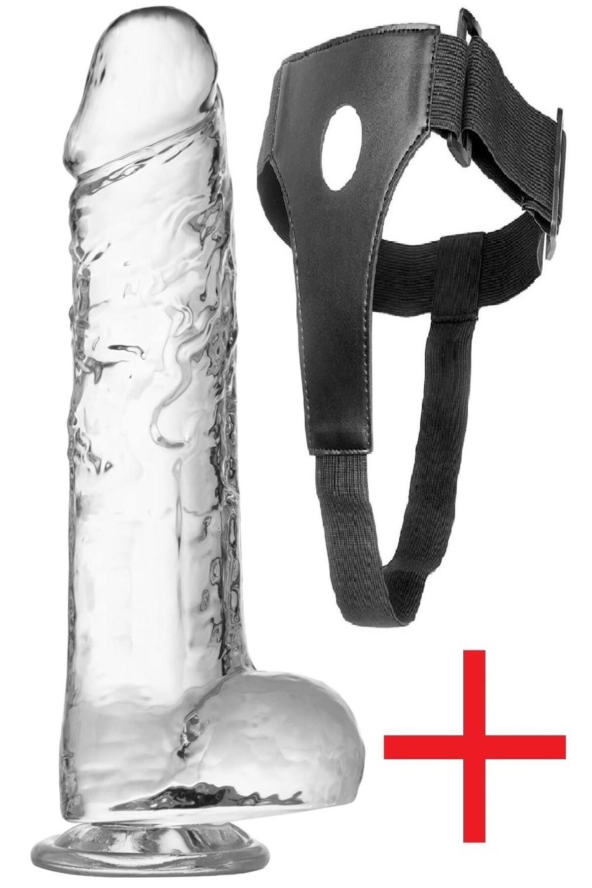 Şeffaf Jel Dokulu 23 Cm Ultra Yumuşak Vantuzlu Kemerli Realistik Dildo
