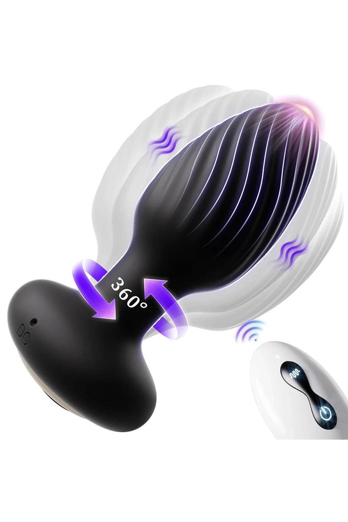 Soft Silikon Doku 7 Mod Rotasyonlu 7 Mod Titreşim Şarjlı Uzaktan Kumandalı 9,5 Cm Anal Plug Vibratör