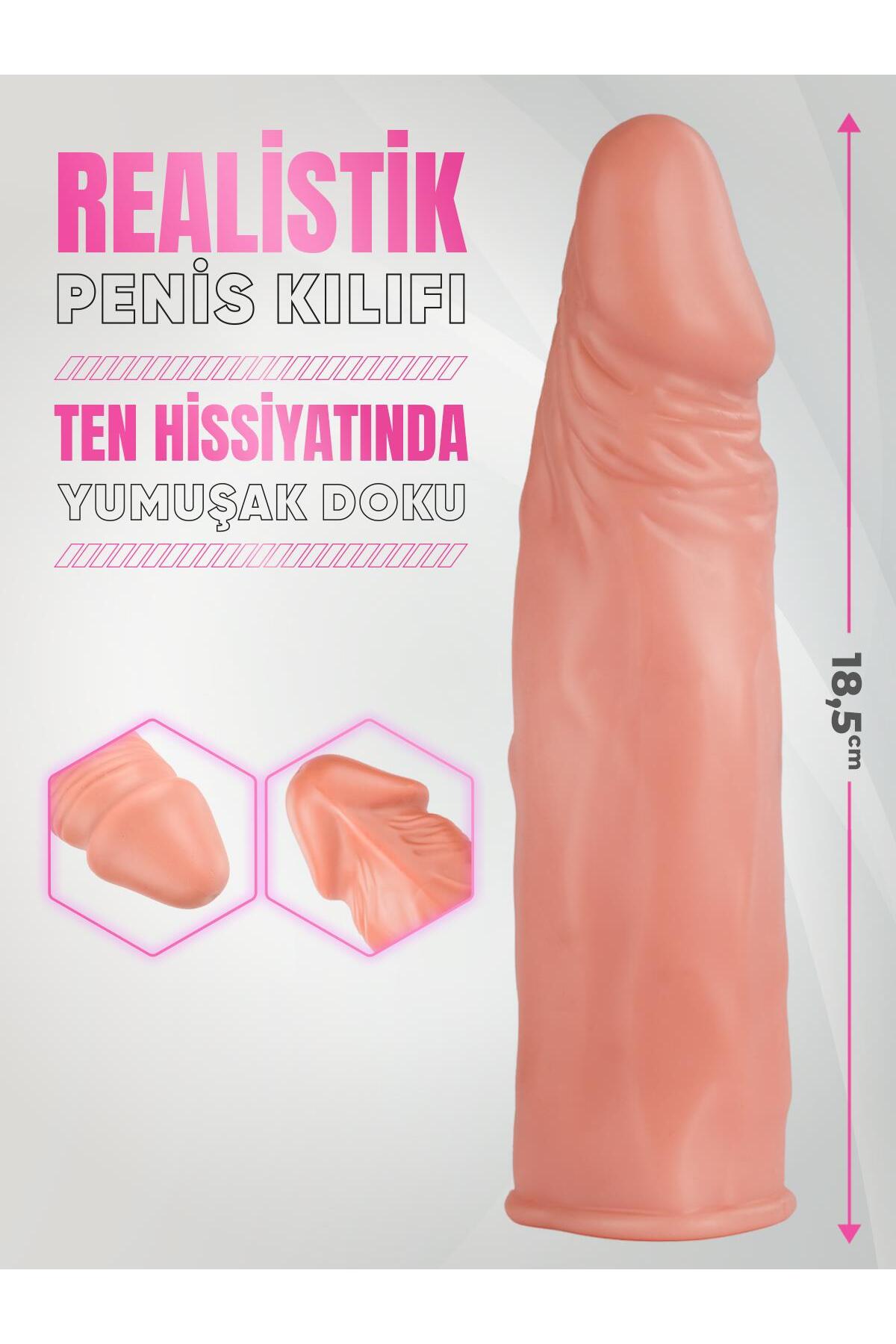 Uzatmalı Yumuşak Et Dokusunda 5 Cm Dolgulu 18.5 Cm Gerçekçi Doku Esnek Realistik Penis Dildo Kılıfı