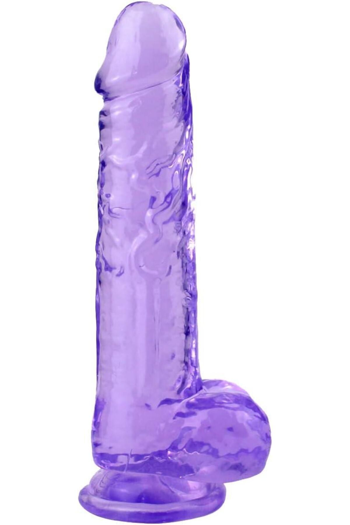 23 Cm Mor Gerçekçi Ultra Yumuşak Jel Dokuda Esnek Realistik Doku Güçlü Vantuzlu Testisli Penis
