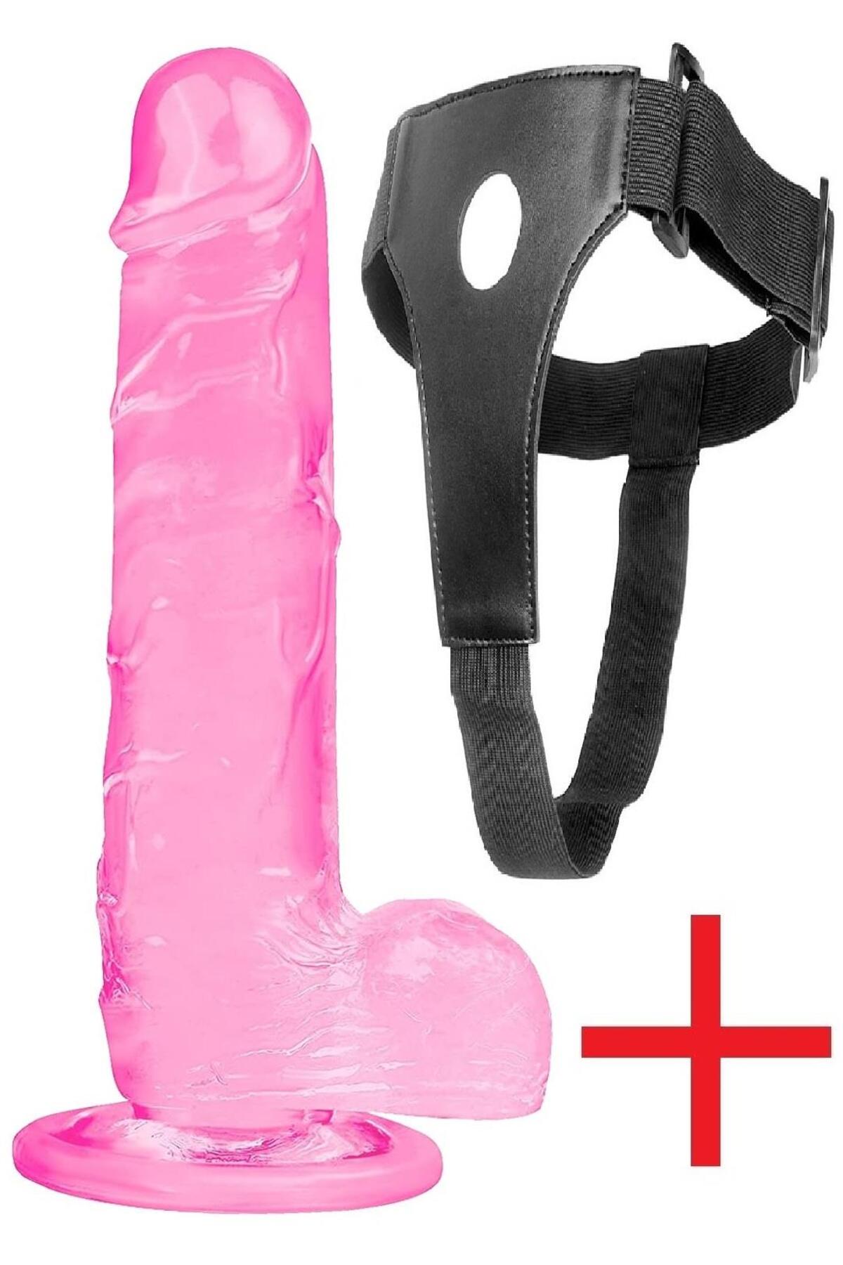 Belden Bağlamalı Esnek Pembe Jel Dokulu 21 Cm Vantuzlu Kemerli Yetişkin Aparatı