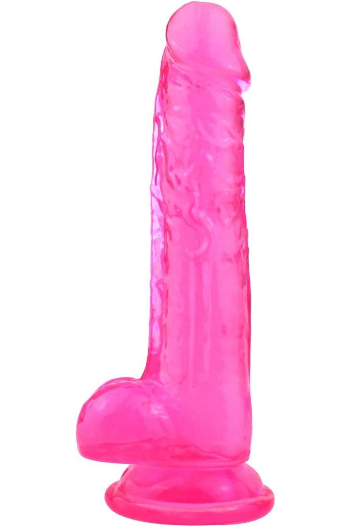 Pembe Ultra Yumuşak Jel Dokulu 23 Cm Testis Detaylı Güçlü Vantuzlu Realistik Aparat