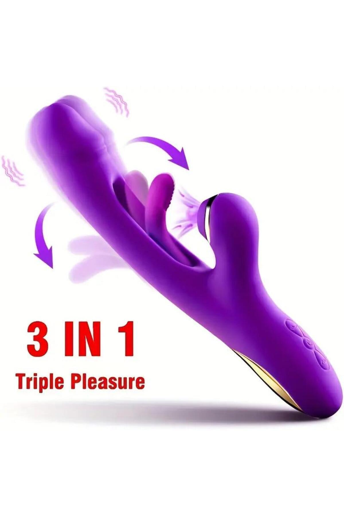 Soft Silikon 10 Mod Vakumlu Dil Darbeli İleri Geri Hareketli Şarjlı Rabbit Vibratör