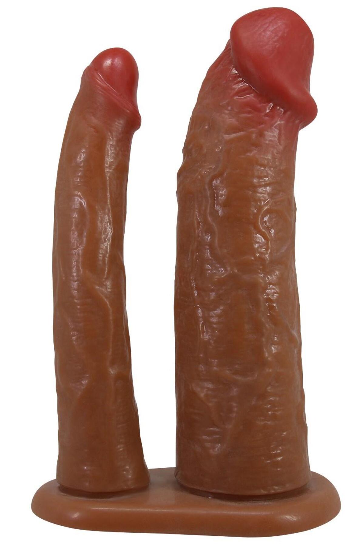 Birebir Gerçekçi Hissiyat 4 Cm Dolgulu Vajina Ve Anal Çift Penisli İçi Boş Çatal Melez Penis Kılıfı
