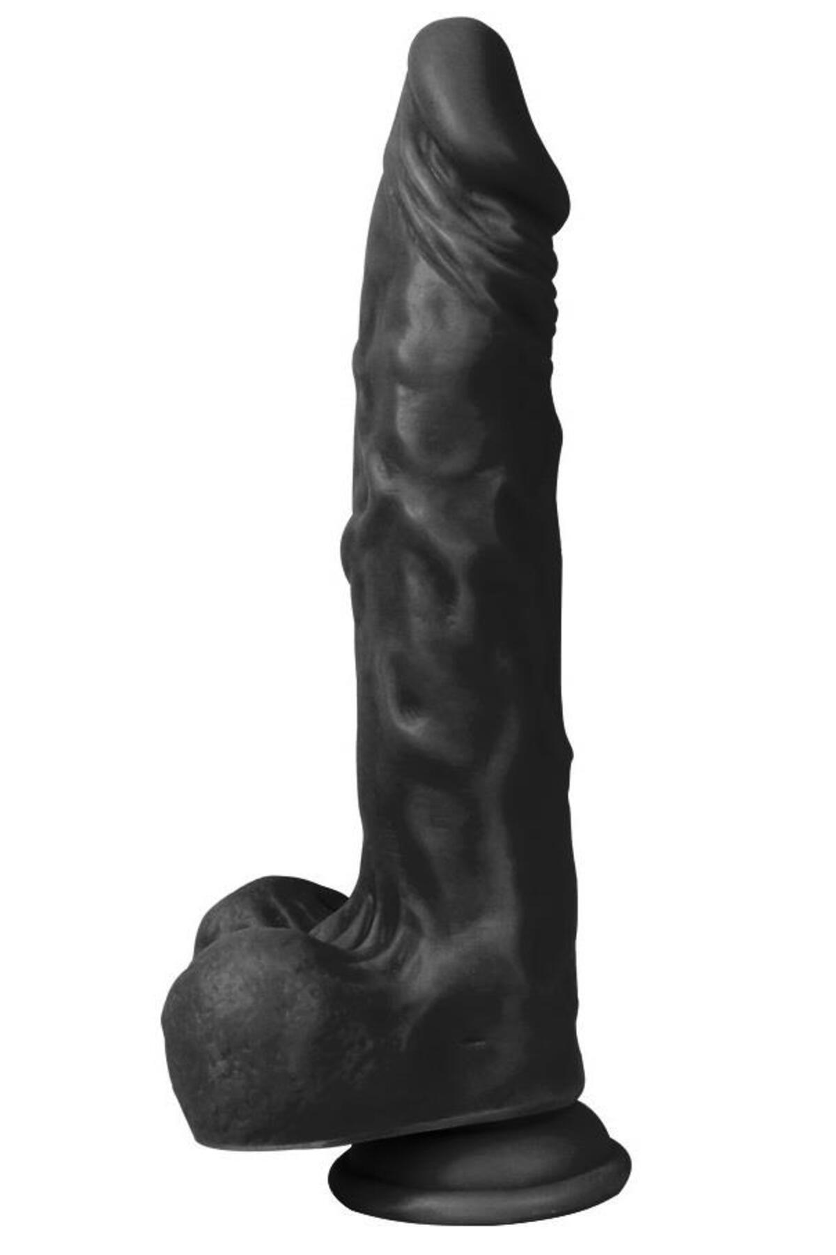 Penis Et Dokusu Esnek Yapısı 23.5 cm Gerçekçi Hissiyat Güçlü Vantuzlu Realistik Siyah Dildo