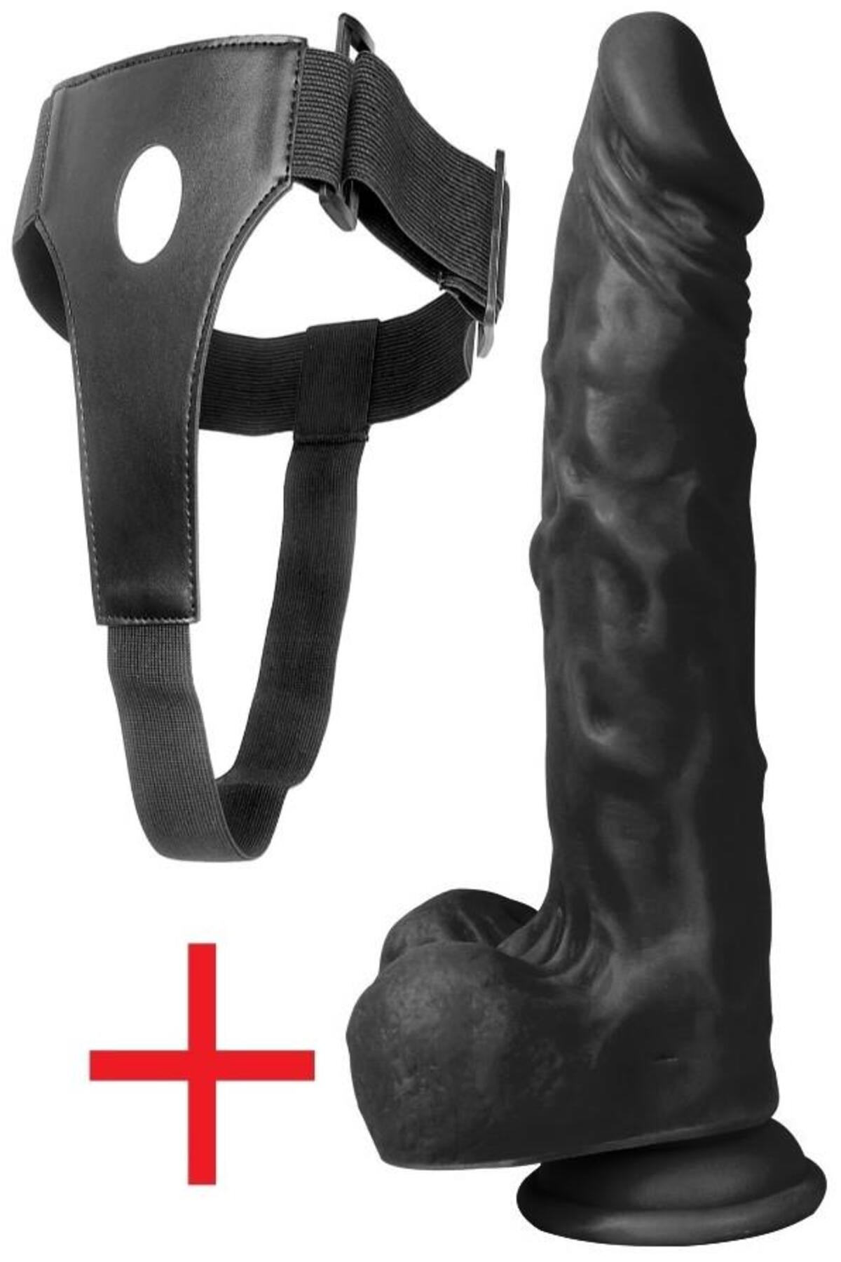 Gerçekçi Et Dokusu 23.5 Cm Deri Kemerli Takma Penis Vantuzlu Realistik Belden Bağlamalı Dildo