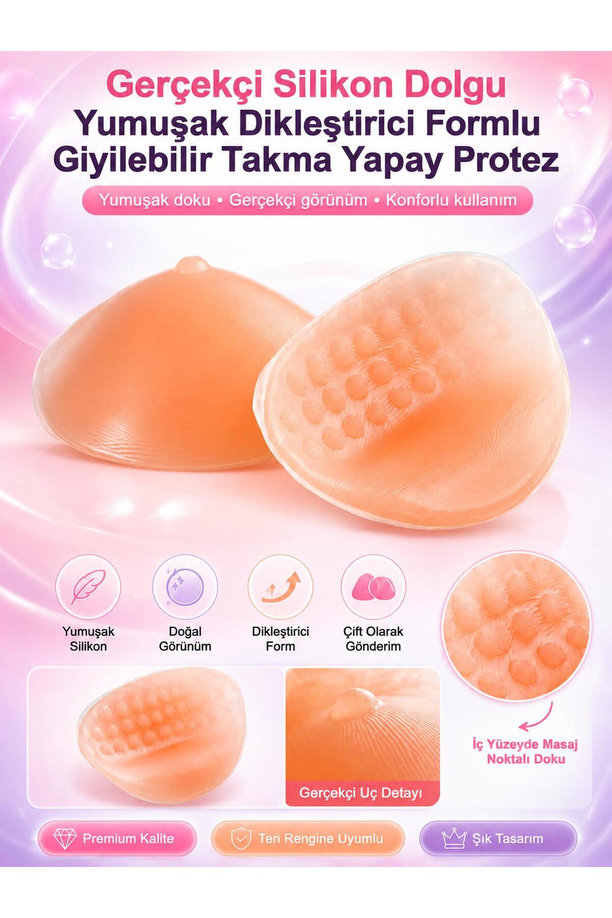 Gerçekçi Silikon Dolgulu Yumuşak Dikleştirici Formlu Giyilebilir Protez Göğüs