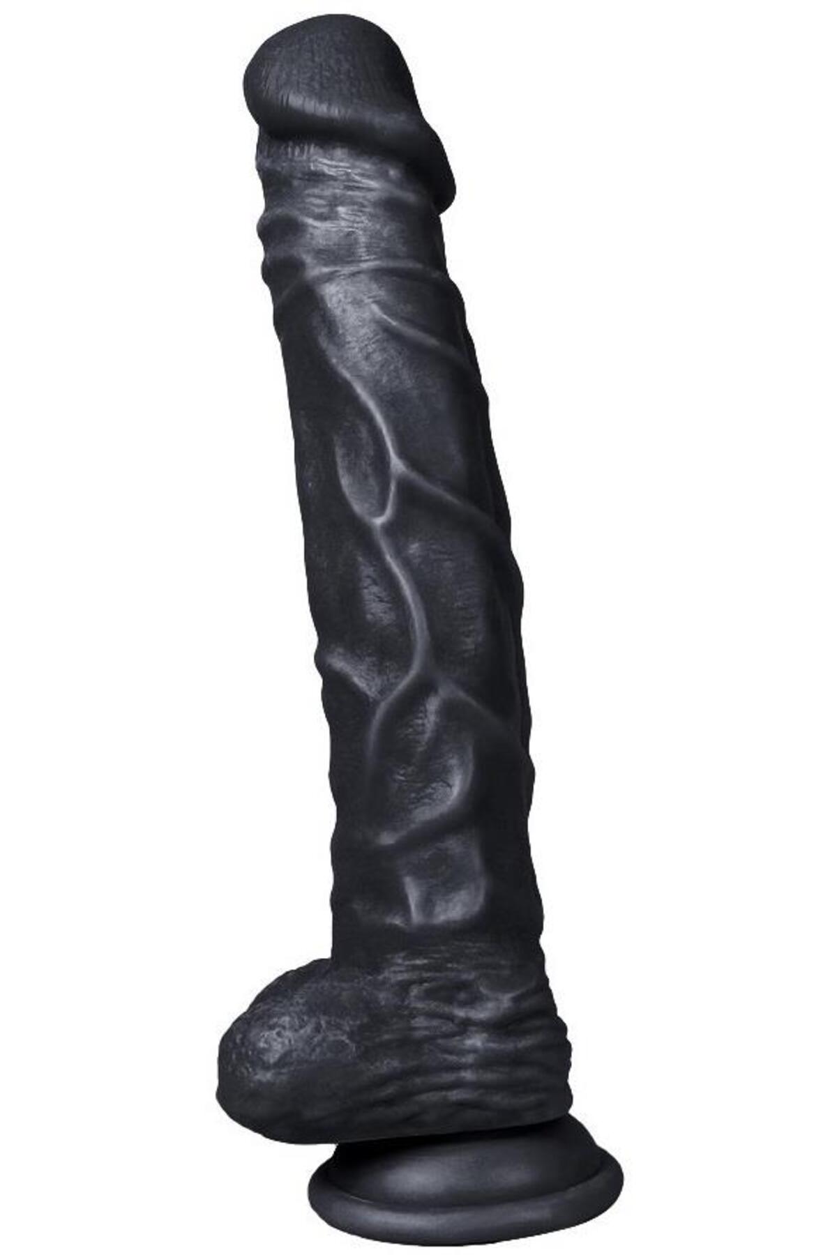 Ten Hissiyatında 24.5 Cm Gerçekçi Et Dokusunda Güçlü Vantuzlu Siyah Dildo Zenci Realistik Penis