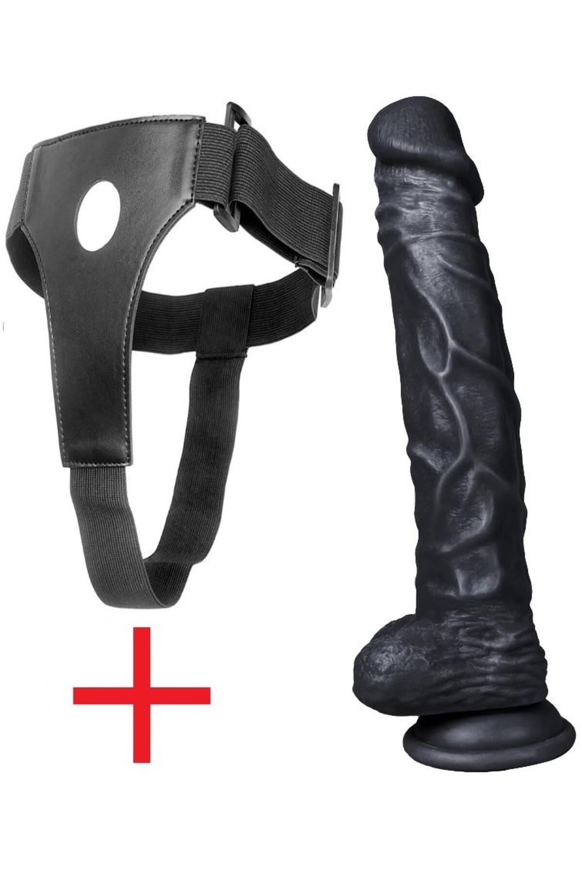 25 Cm Takma Kemerli Zenci Penis Gerçekçi Realistik Dokuda Vantuzlu Belden Bağlamalı Siyah Dildo