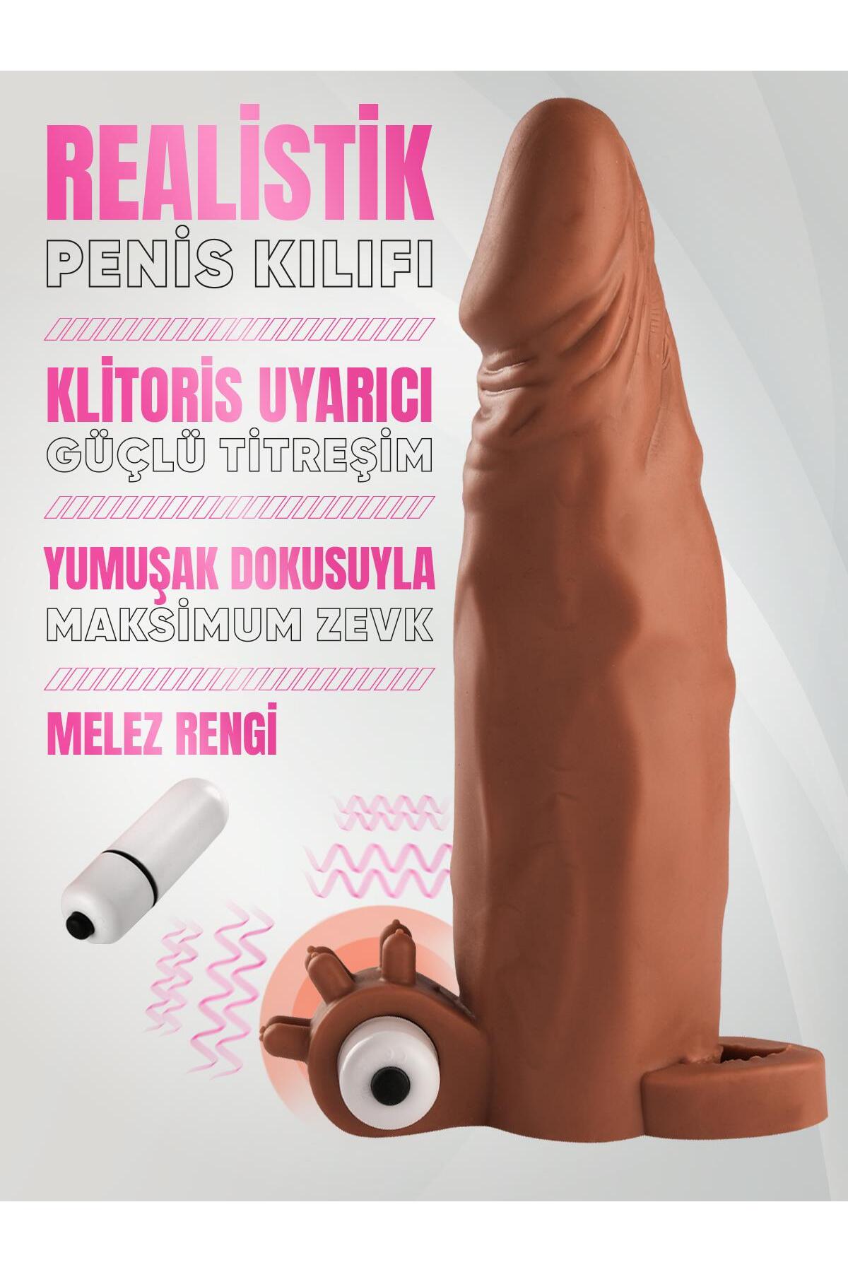 Testis Tutacaklı 5.5 Cm Dolgulu Uzatmalı 19 Cm Gerçekçi Hissiyat Güçlü Titreşimli Melez Penis Kılıfı