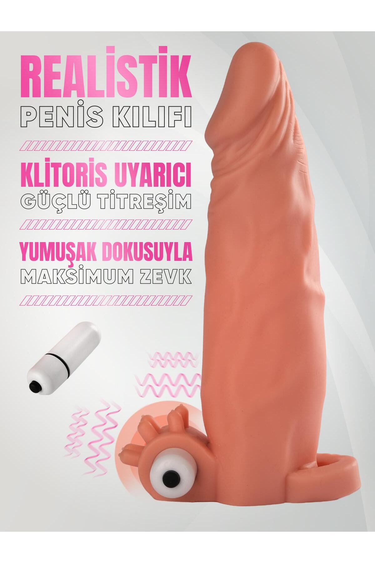 Gerçekçi Dokulu 19 Cm Güçlü Titreşimli 5,5 Cm Dolgulu Uzatmalı Testis Tutacaklı Kılıf