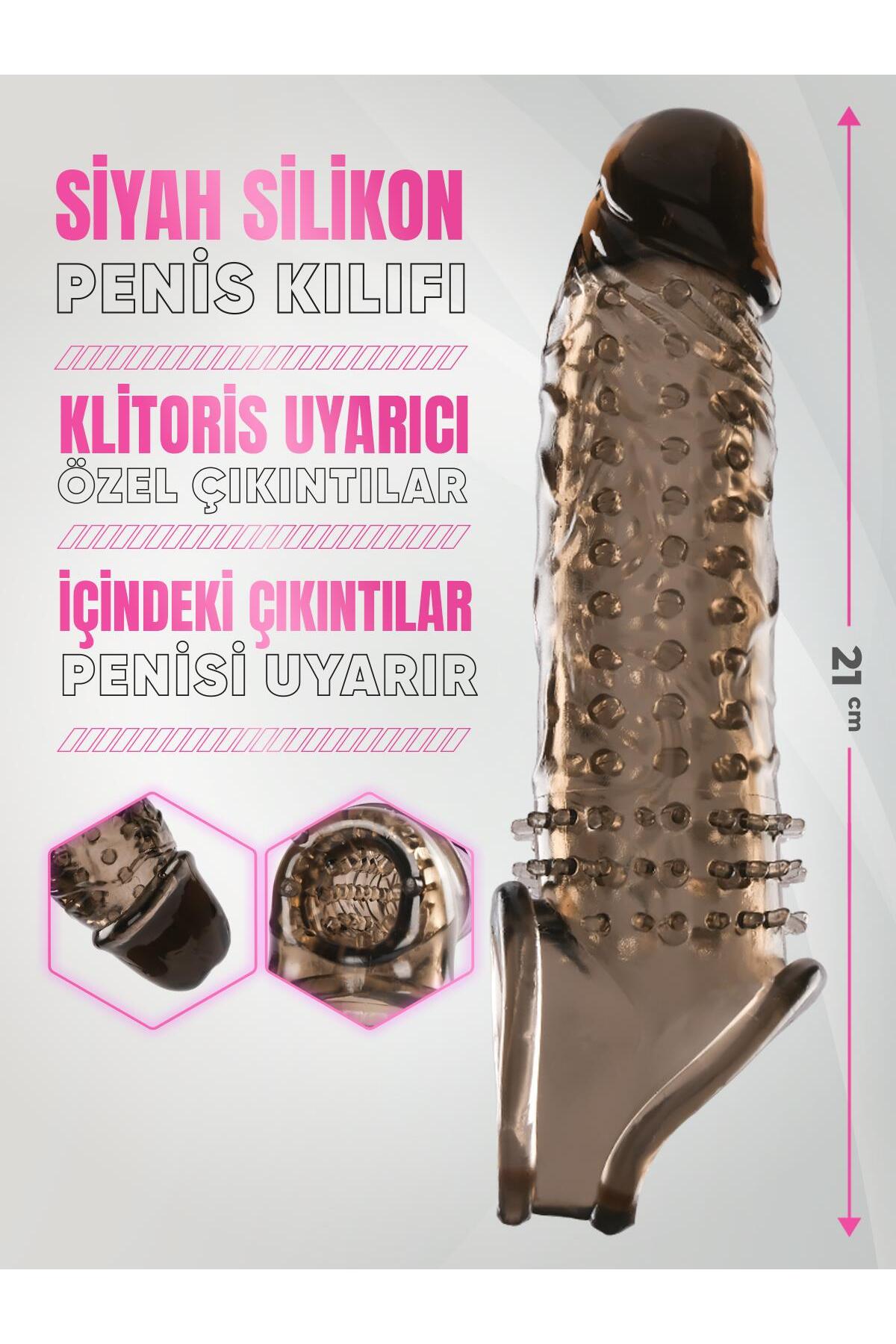 Tırtıklı Siyah Silikon 21 Cm 4 Cm Dolgulu Hassas Bölge Uyarıcılı Testis Tutacaklı Kılıf