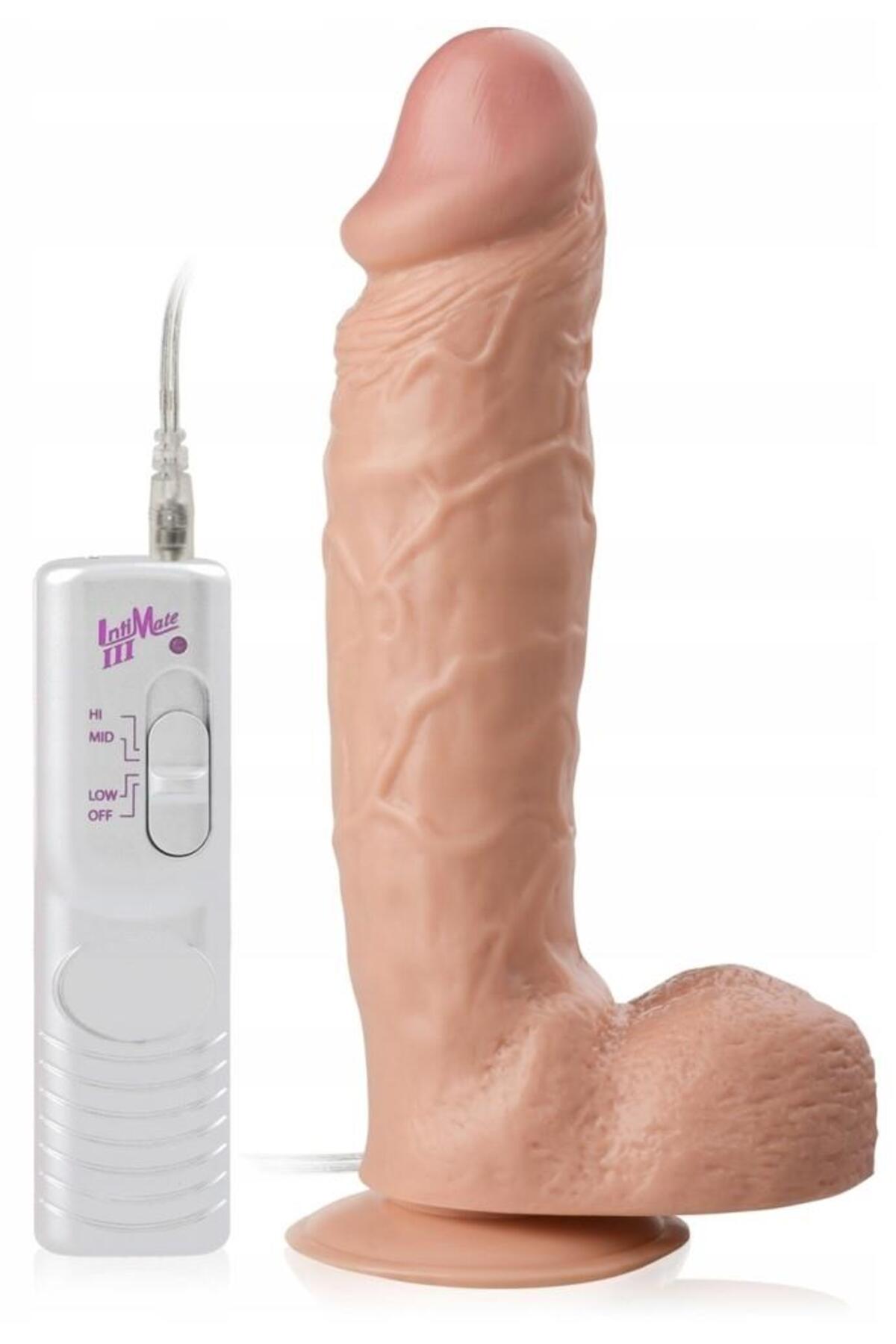 Gerçekçi Yumuşak Dokuda Kalın 24 Cm Güçlü Titreşimli Dildo Güçlü Vantuzlu Penis Realistik Vibratör
