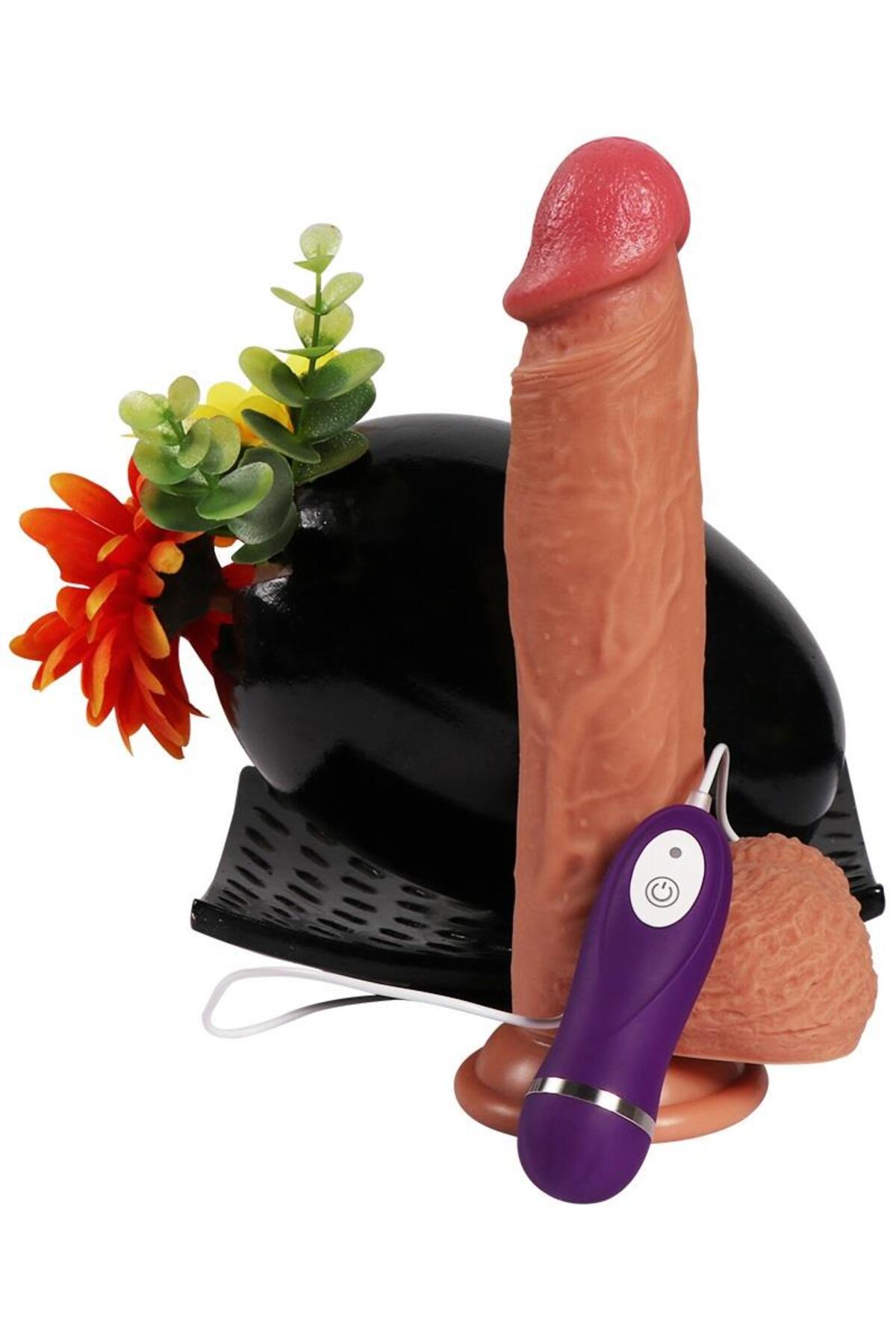 Çift Katmanlı 22 Cm 10 Mod Titreşimli Ekstra Yumuşak Realistik Dildo Vibratör
