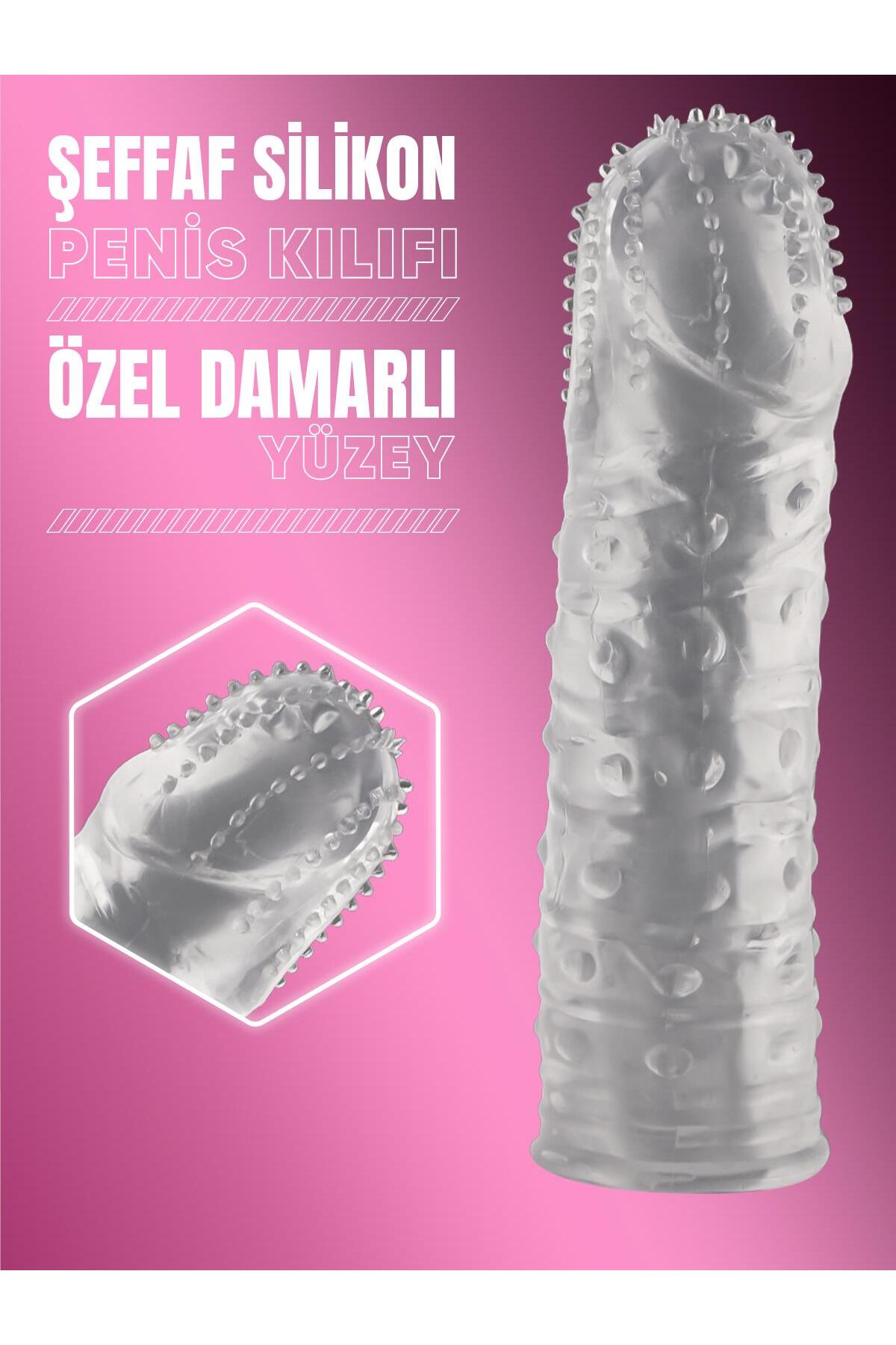 Tırtıklı Şeffaf Yumuşak Esnek Silikon Dokuda Klitoris Uyarıcılı Tekrar Kulllanılabilen Penis Kılıfı