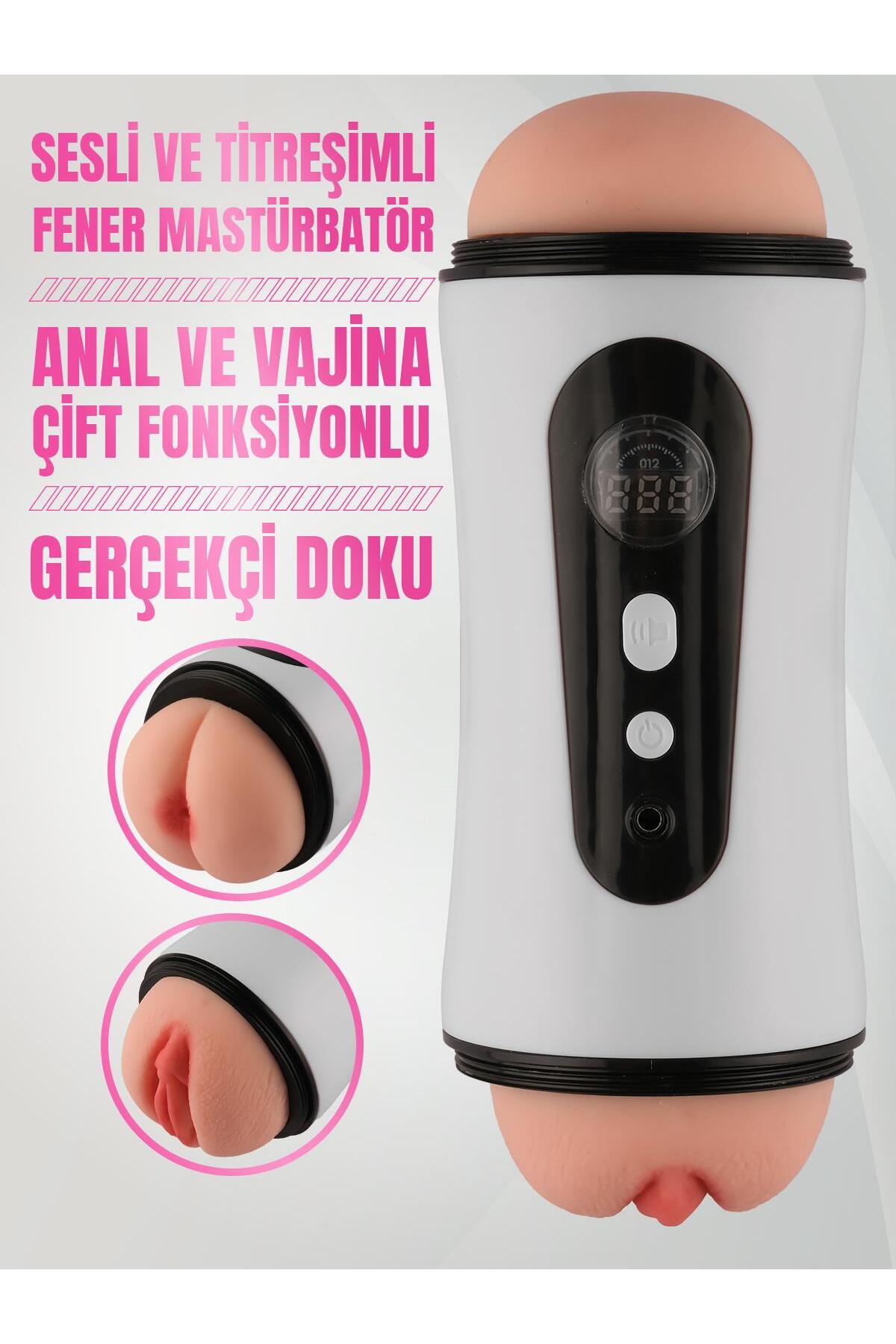 10 Mod Titreşimli Usb Şarjlı Ses Fonksiyonlu Çift İşlevli Vajina Ve Anal Gerçekçi Mastürbatör Kupası