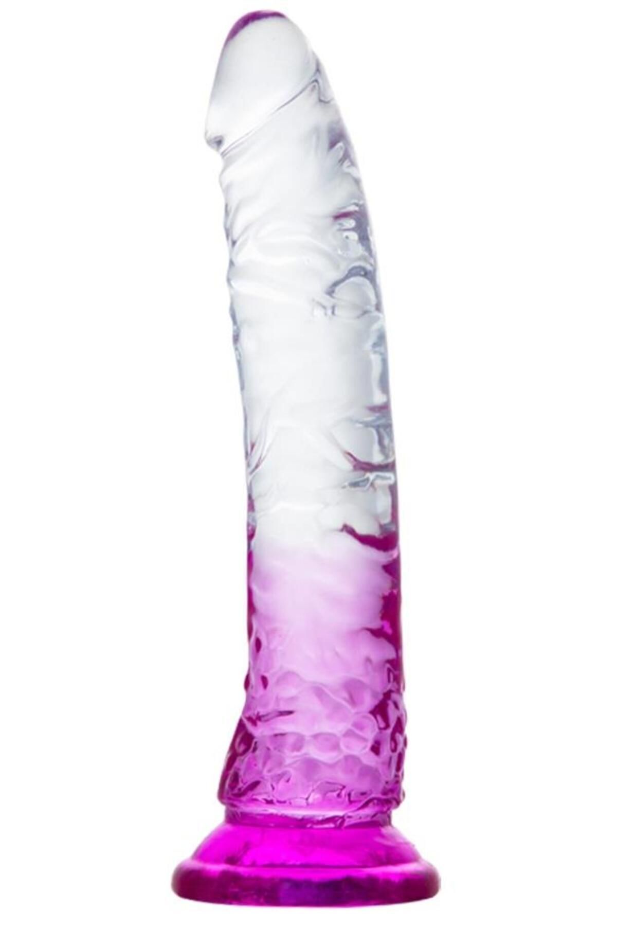 Ultra Yumuşak Şeffaf Mor 21 Cm Gerçekçi Penis Realistik Jel Dokuda Yumurtalıksız Anal Vajina Dildo
