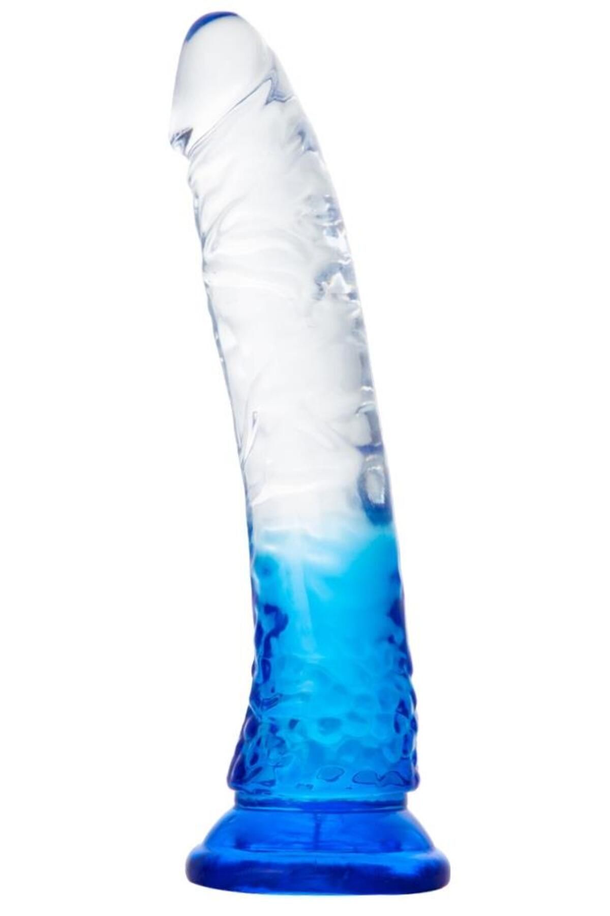 Şeffaf Mavi Jel Dokulu 21 Cm Ultra Yumuşak Vantuzlu Testissiz Realistik Dildo