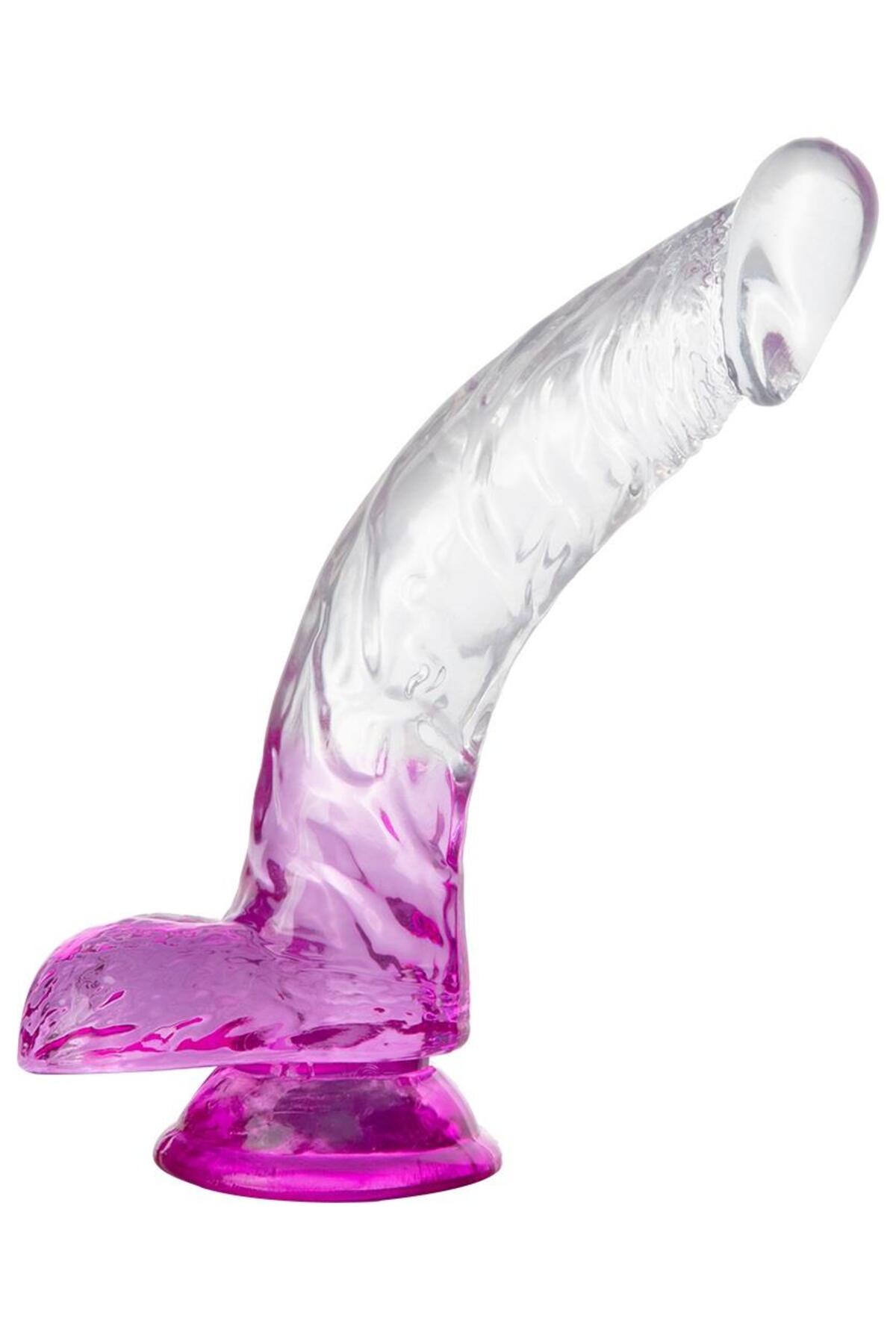 Realistik Jel Dokuda 20 Cm Şeffaf Mor Esnek Ultra Yumuşak Jel Penis Güçlü Vantuzlu Testisli Dildo