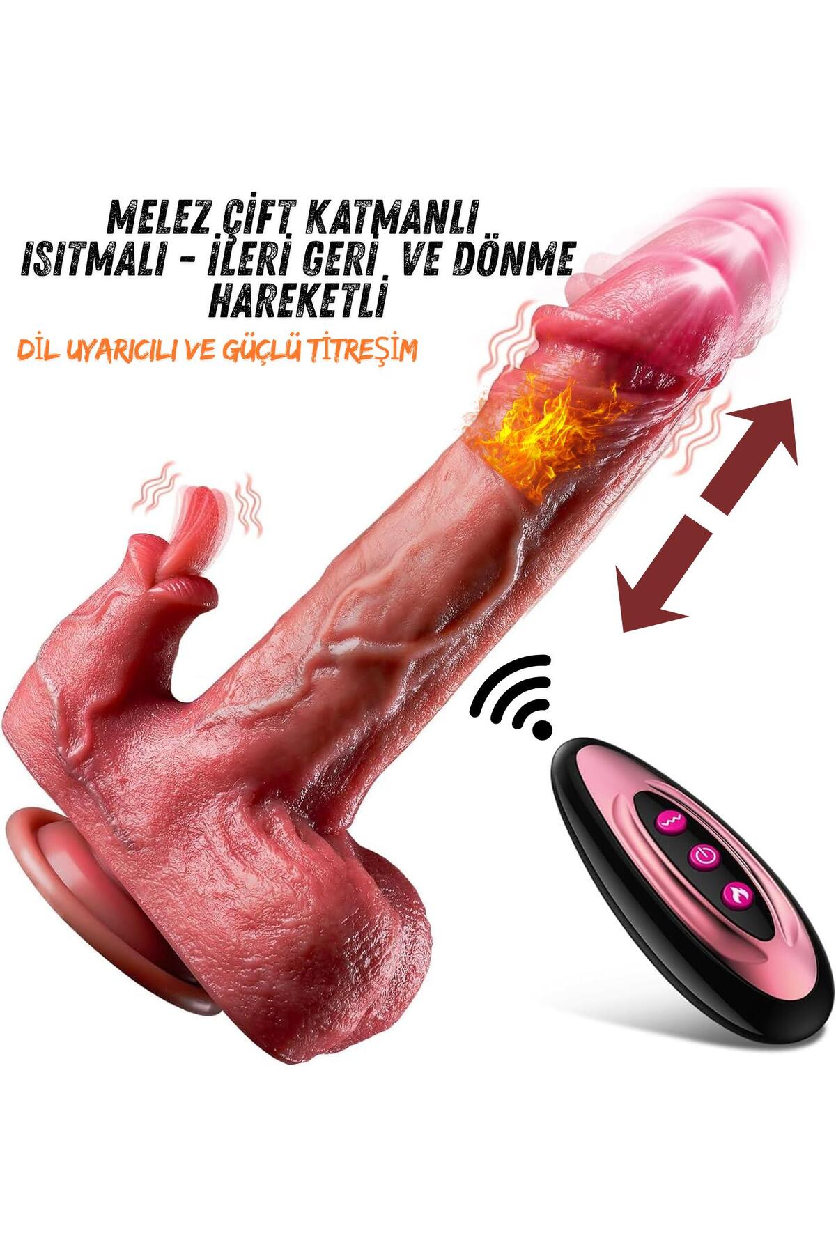 İleri Geri Hareketli Titreşimli Isıtmalı Uzaktan Kumandalı Şarjlı Realistik Vibratör