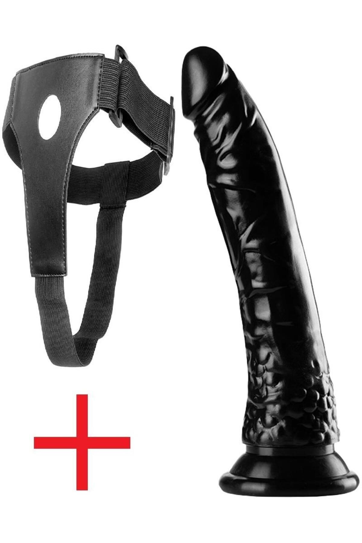 Gerçekçi Doku Belden Bağlamalı Zenci 21 cm Kemerli Yumurtalıksız Realistik Takma Siyah Dildo Penis
