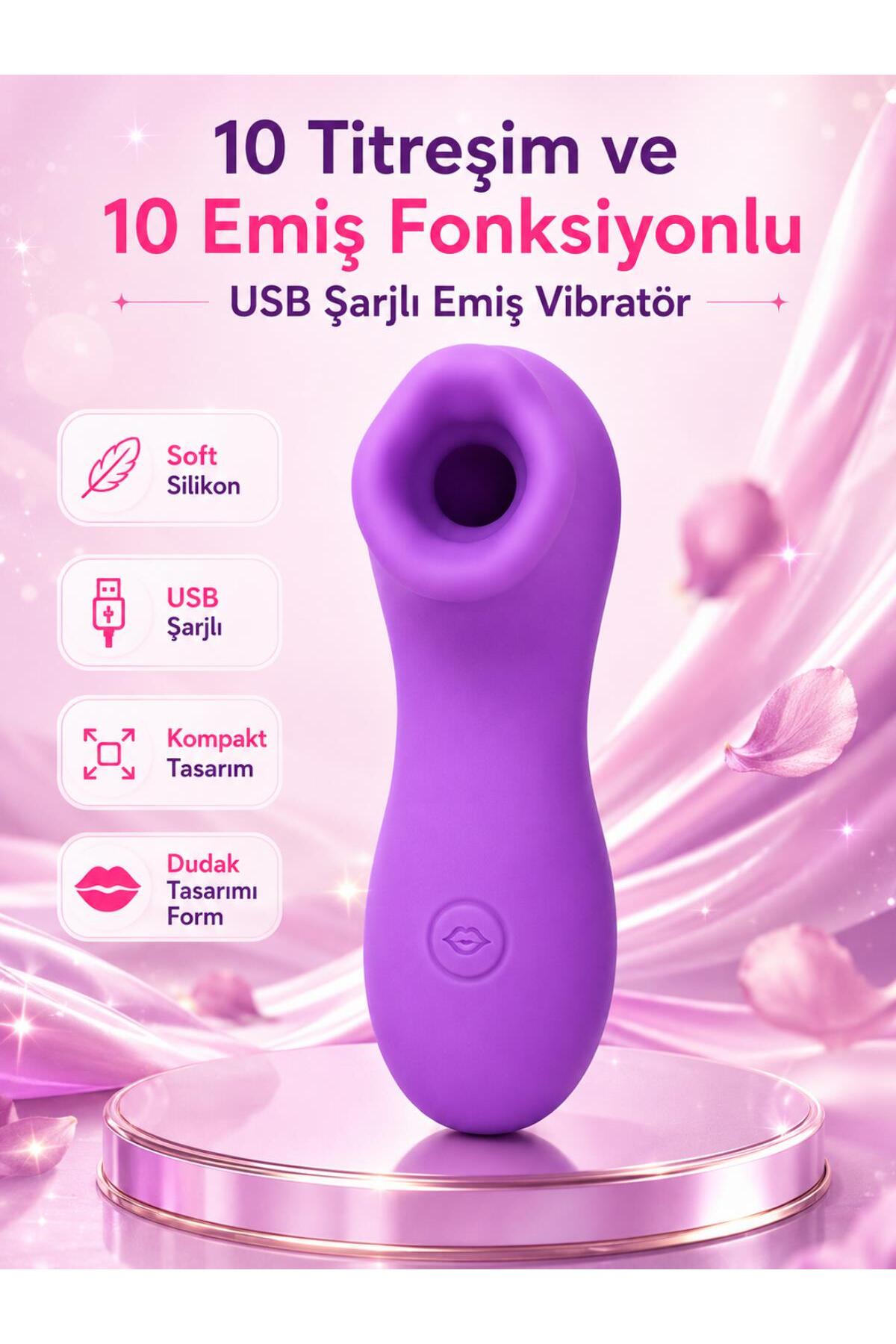 Dudak Tasarımlı USB Şarjlı Soft Silikon 10 Mod Titreşimli Emiş Fonksiyonlu Vibratör