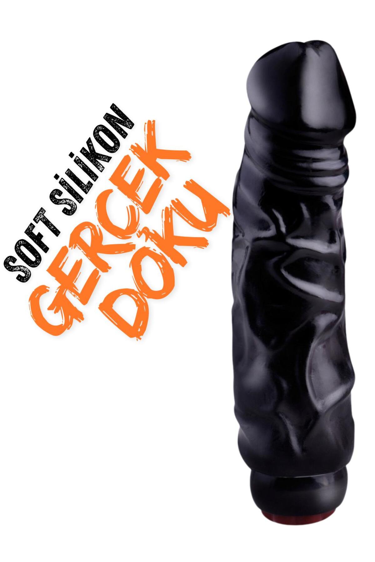 Ultra Gerçekçi Et Dokusu 23.5 Cm Kalın Güçlü Titreşimli Realistik Siyah Penis Dildo Vibratör