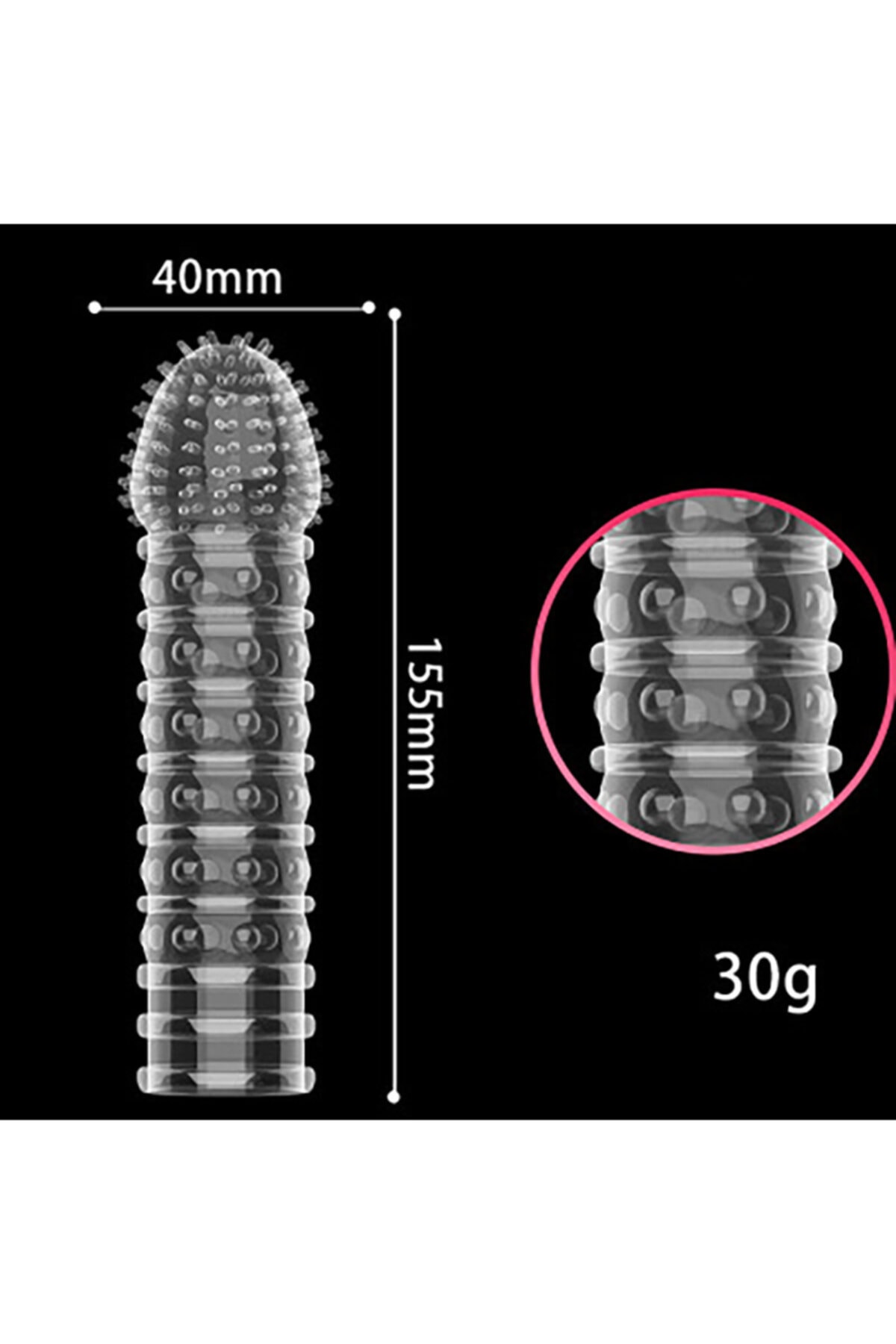 Python Esnek Silikon Tırtıklı Hassas Bölge Uyarıcılı 15 Cm Şeffaf Erkek Kılıfı