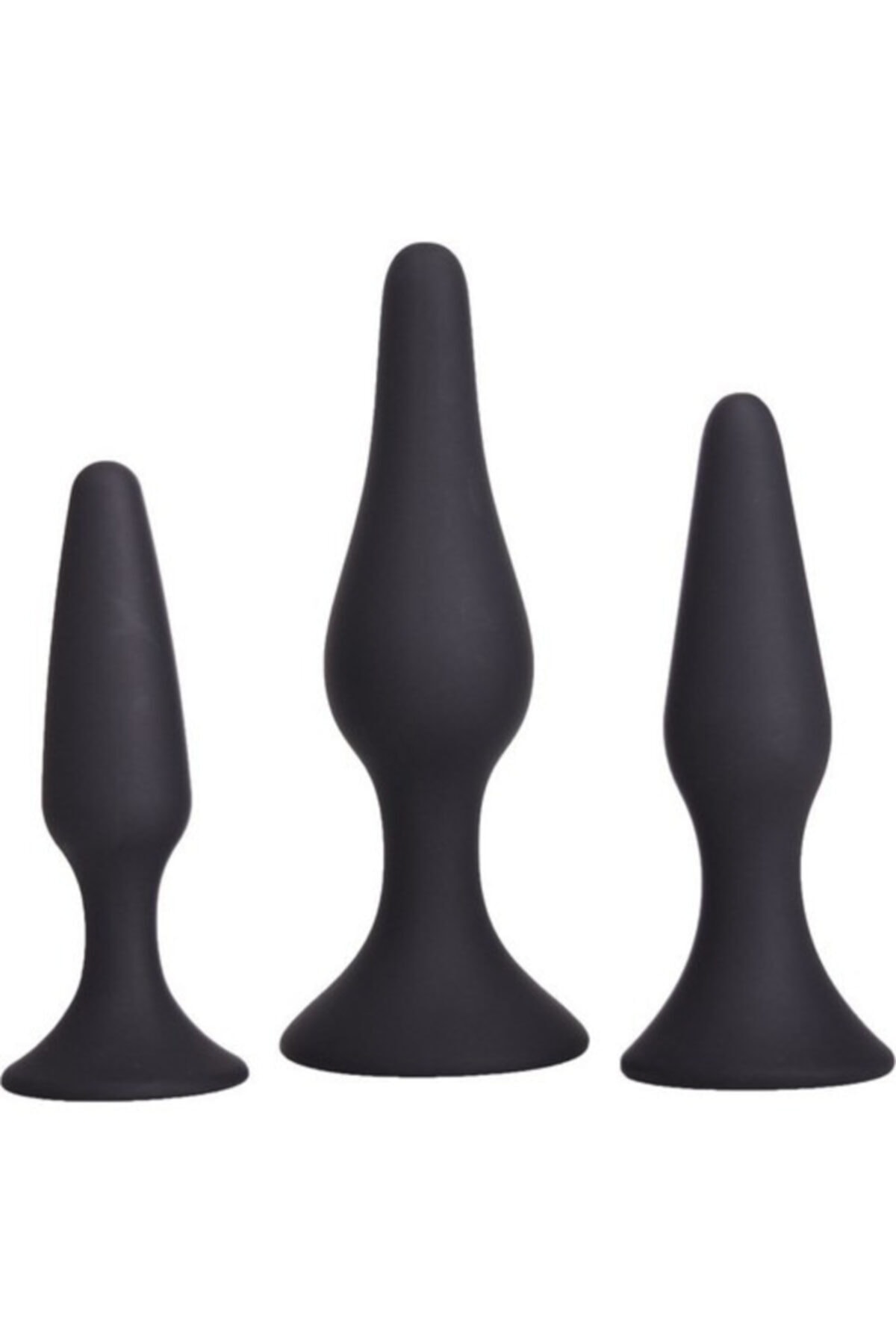 Silikon Dokuda Egzersiz Küçük Orta Büyük Boylarında Vantuzlu 3'lü Anal Plug Tıkaç Seti