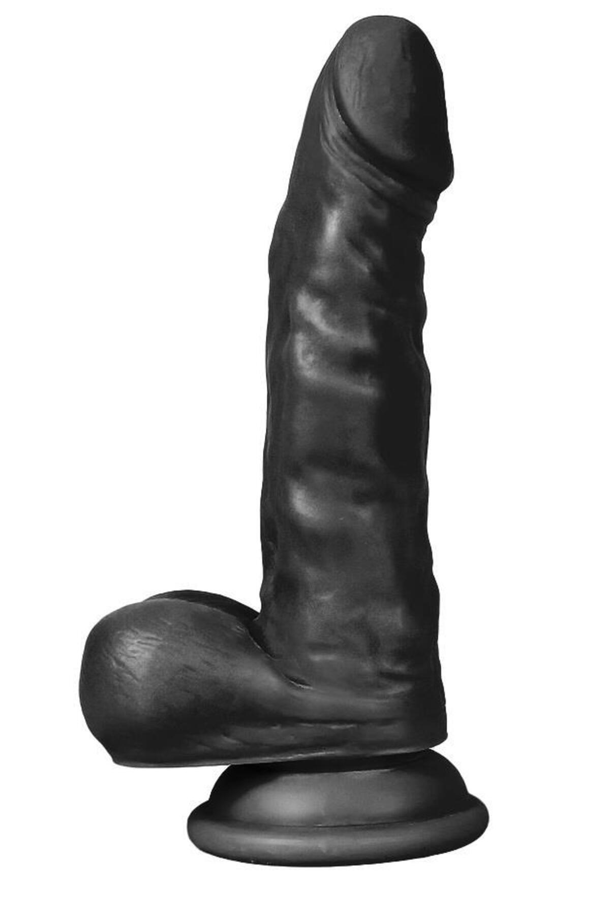 Siyah Gerçekçi Ten Hissiyatı Esnek Doku 17 Cm Güçlü Vantuzlu Penis Anal Vajina Realistik Zenci Dildo