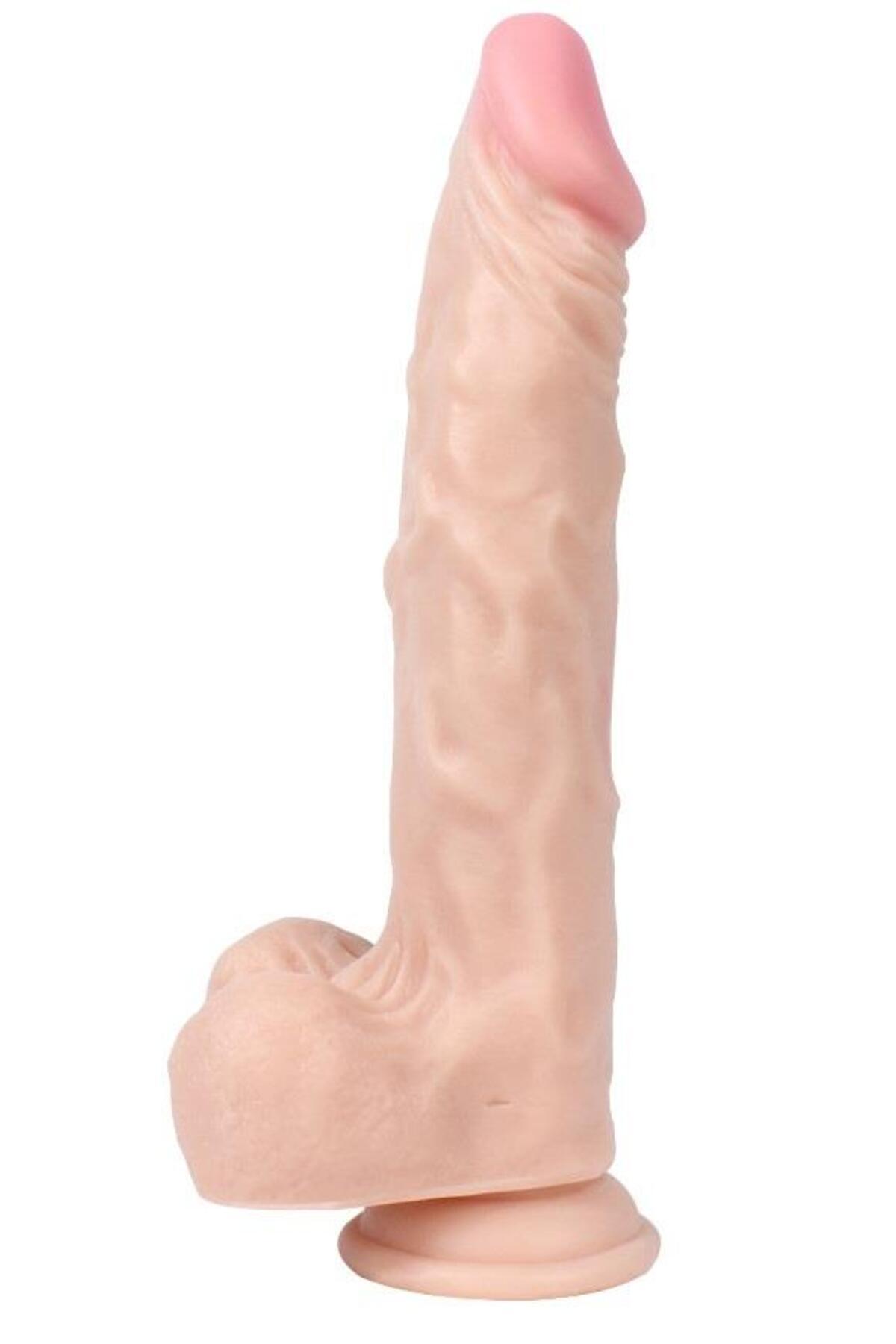 Ten Rengi 23,5 cm Testis Detaylı Soft Dokulu Güçlü Vantuzlu Realistik Aparat
