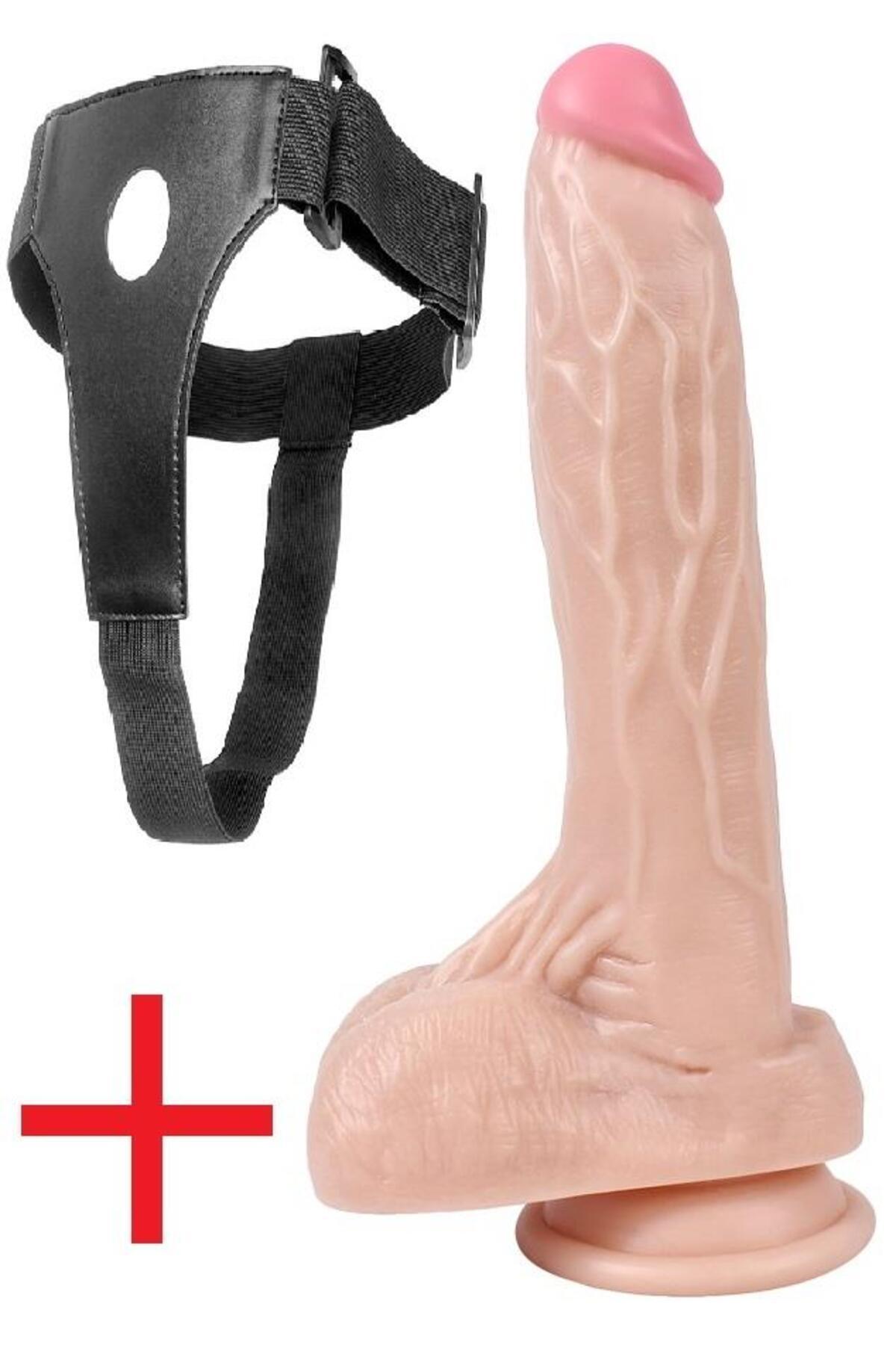 20.5 Cm Belden Bağlama Gerçekçi Hissiyat Takma Dildo Vantuzlu Realistik Ten Rengi Deri Kemerli Penis