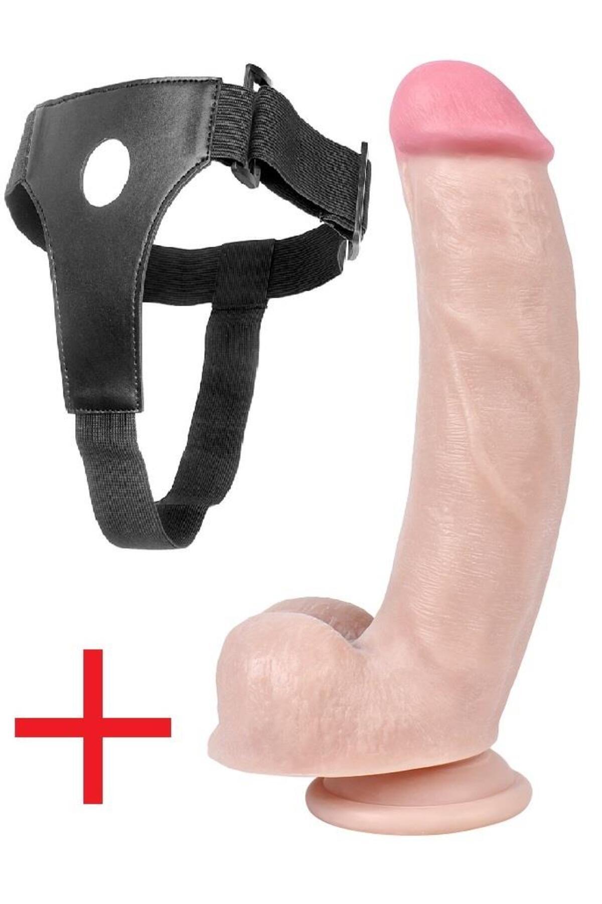 Deri Kemerli Gerçekçi Dokuda 21 Cm Takma Penis Vantuzlu Realistik Ten Rengi Belden Bağlamalı Dildo