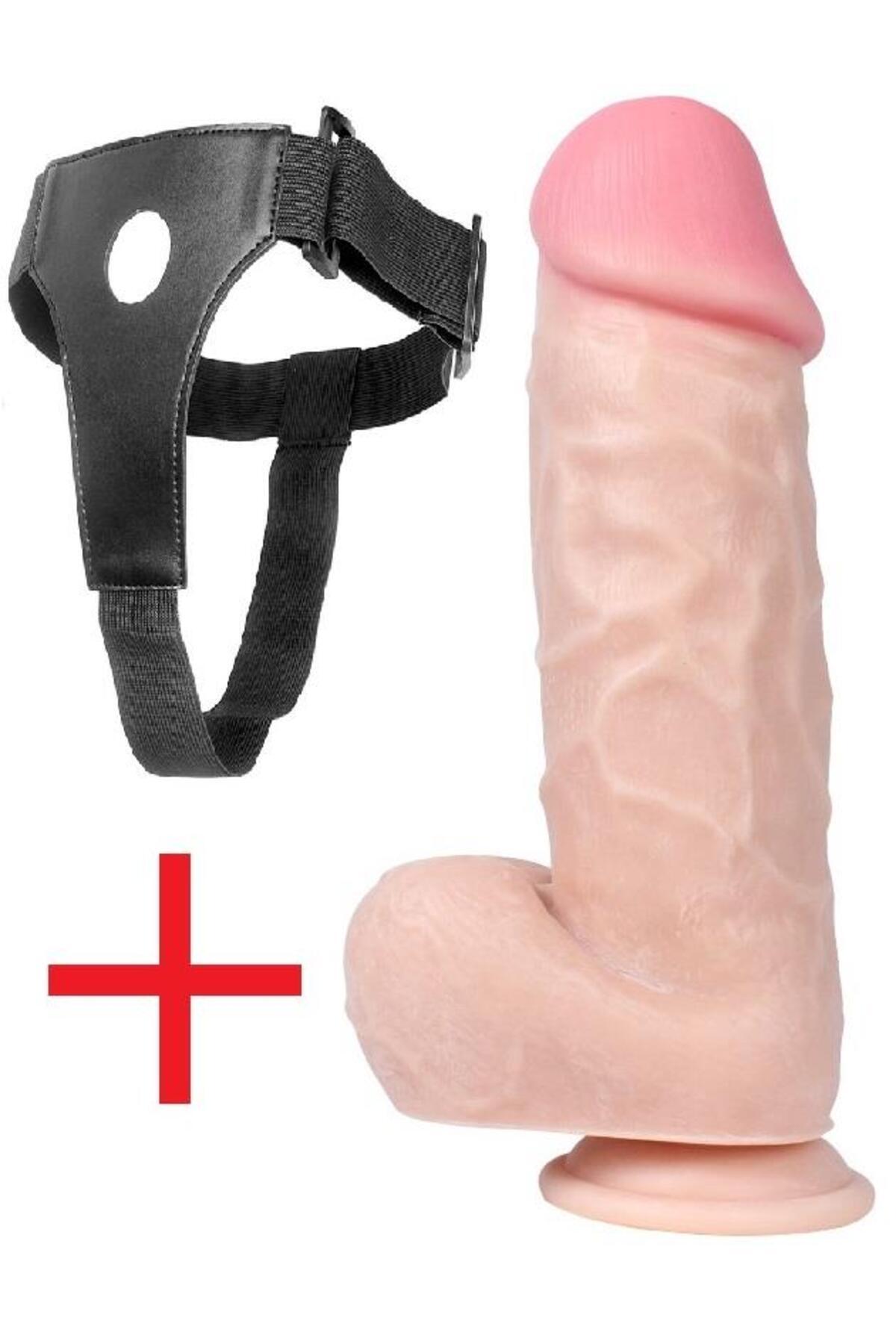 Kemerli 22 Cm Kalın Güçlü Vantuzlu Ultra Gerçekçi Doku Penis Takma Realistik Belden Bağlamalı Dildo