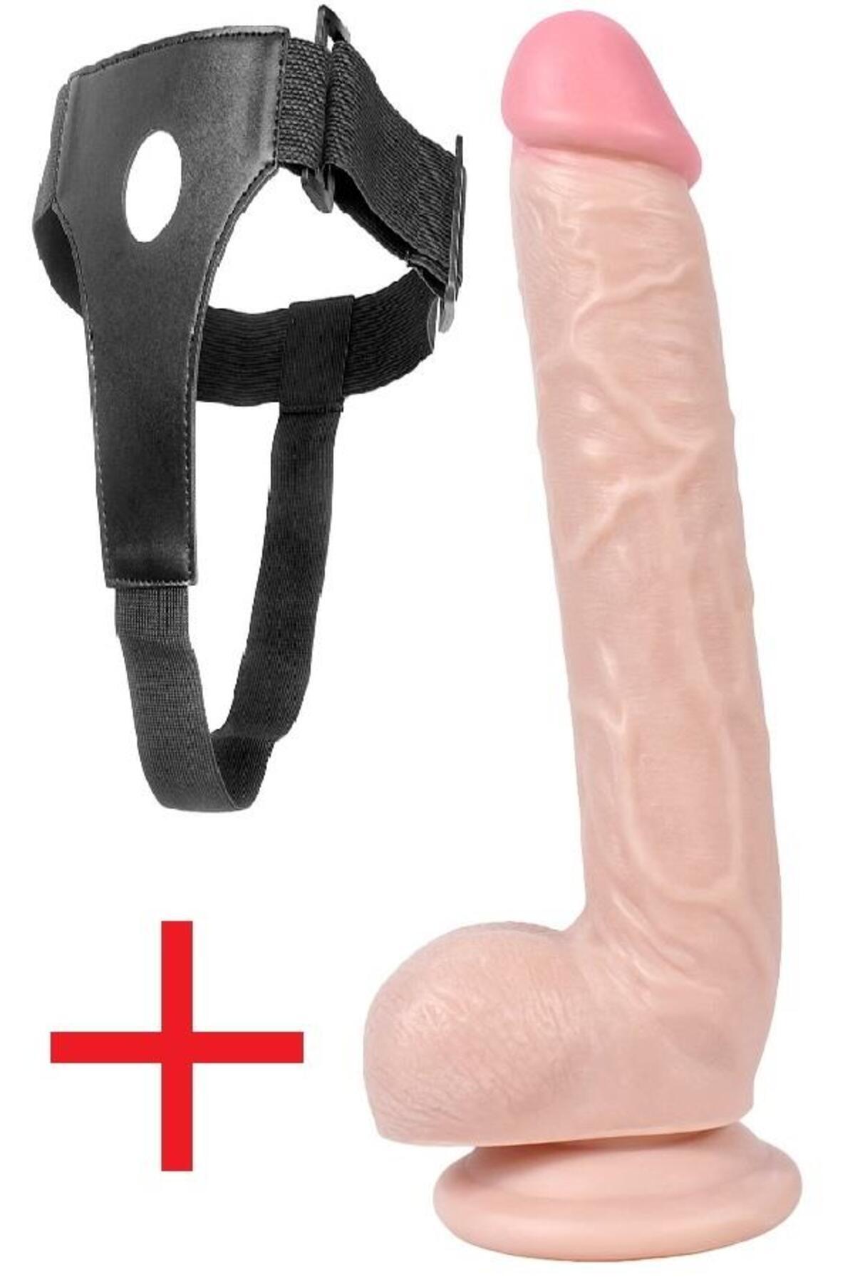 28 Cm Ten Rengi Deri Kemerli Takma Gerçekçi Dokuda Dildo Vantuzlu Realistik Belden Bağlamalı Dildo