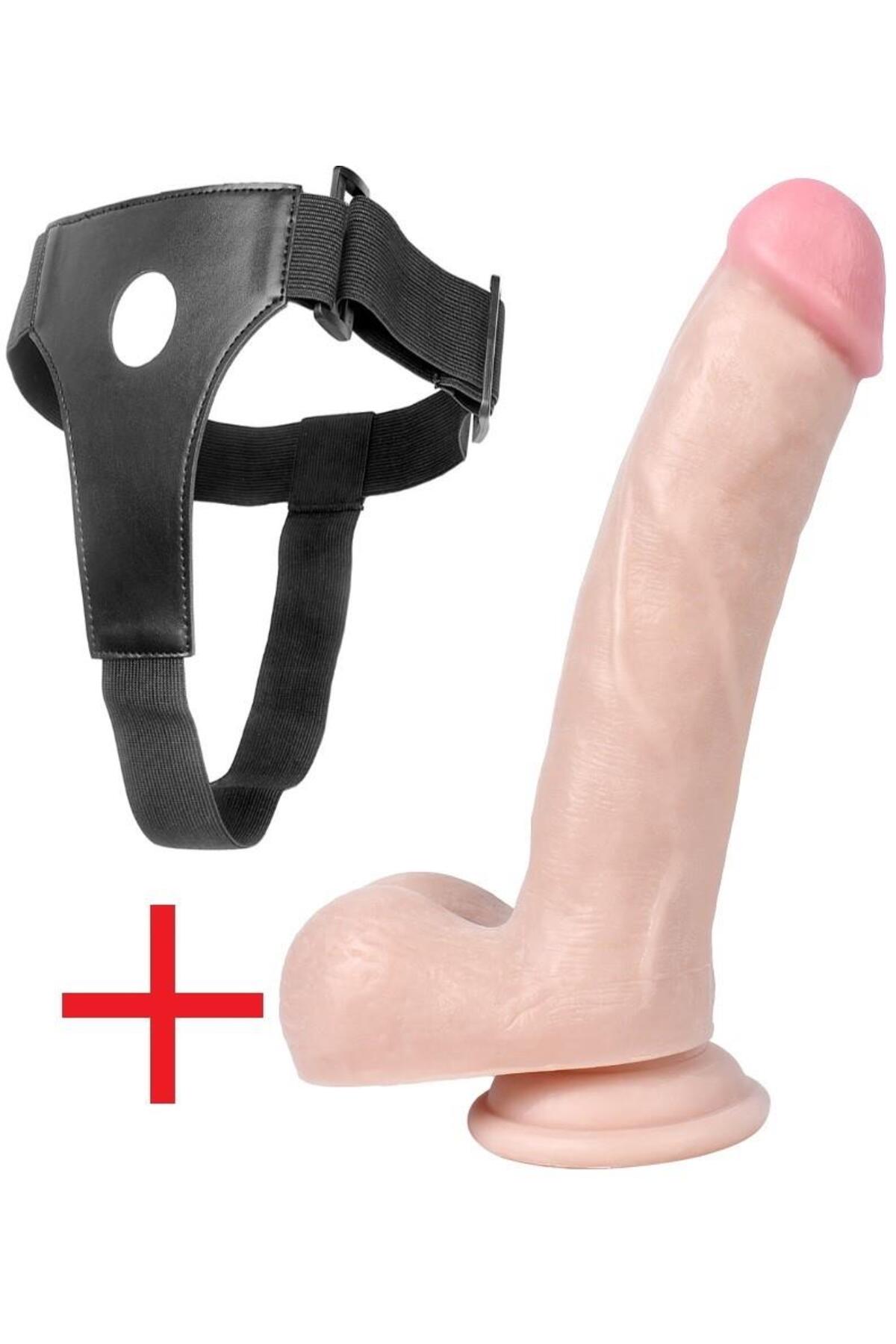 Takma Belden Bağlamalı Gerçekçi Et Dokusunda 19 Cm Penis Vantuzlu Ten Rengi Realistik Kemerli Dildo