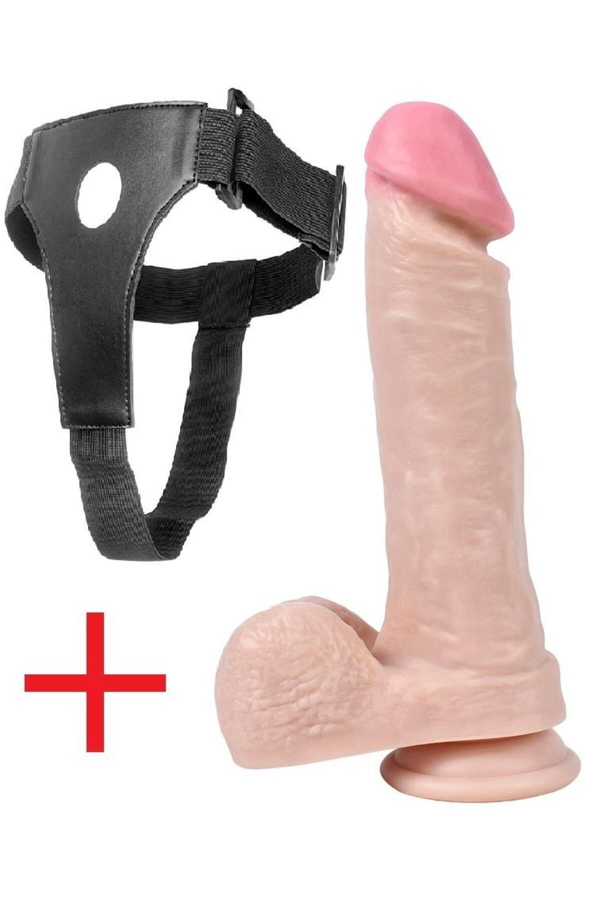 Takma 22 Cm Kalın Gerçekçi Ten Dokusunda Vantuzlu Kemerli Penis Realistik Belden Bağlamalı Dildo