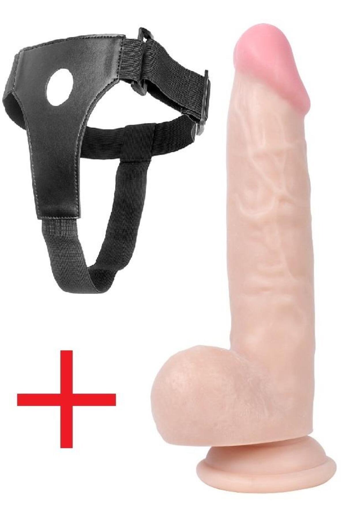 20.5 Cm Gerçekçi Esnek Doku Kemerli Takma Penis Vantuzlu Ten Rengi Realistik Belden Bağlamalı Dildo