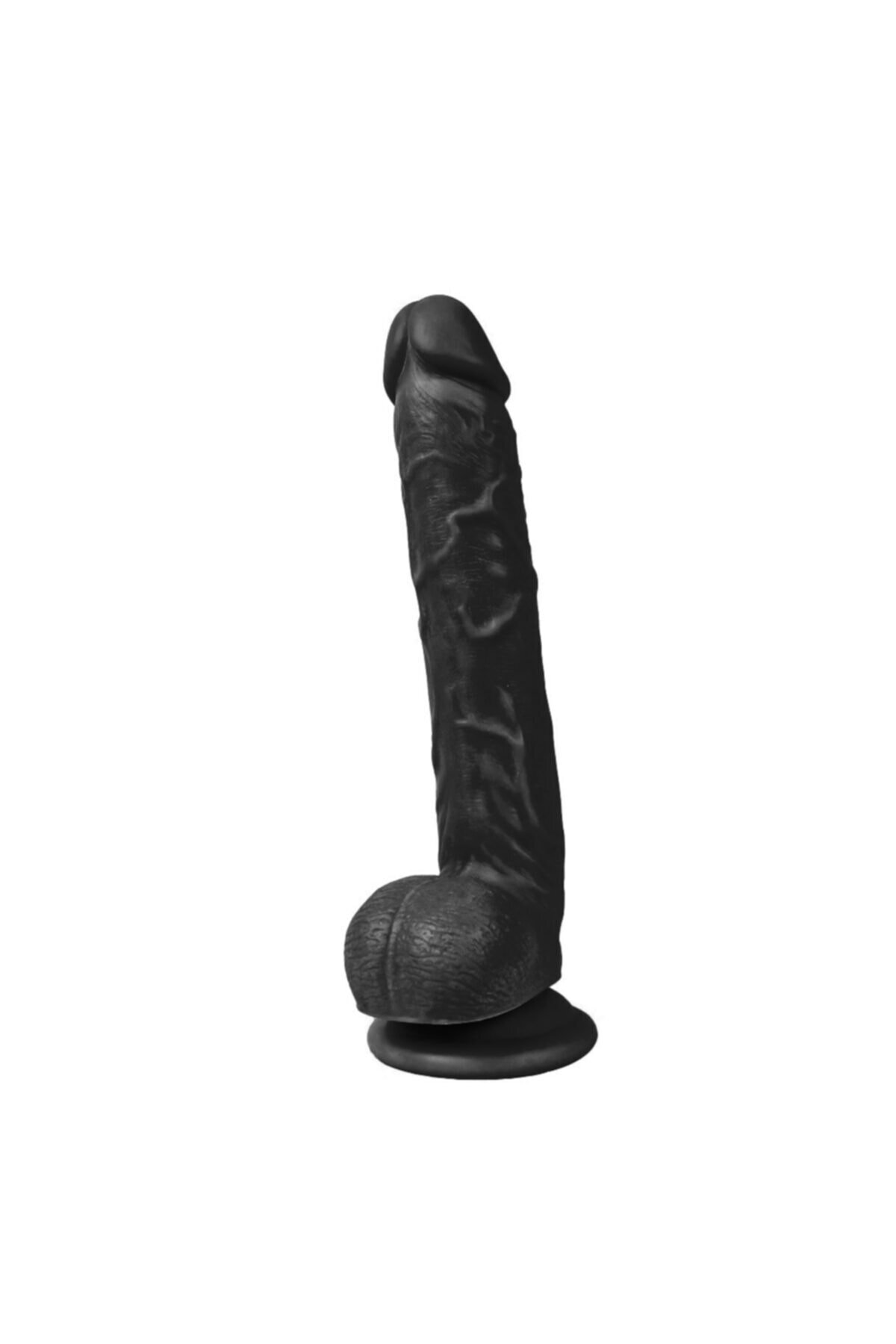 28 cm Güçlü Vantuzlu Koyu Ten Dokulu Testis Detaylı Realistik Aparat