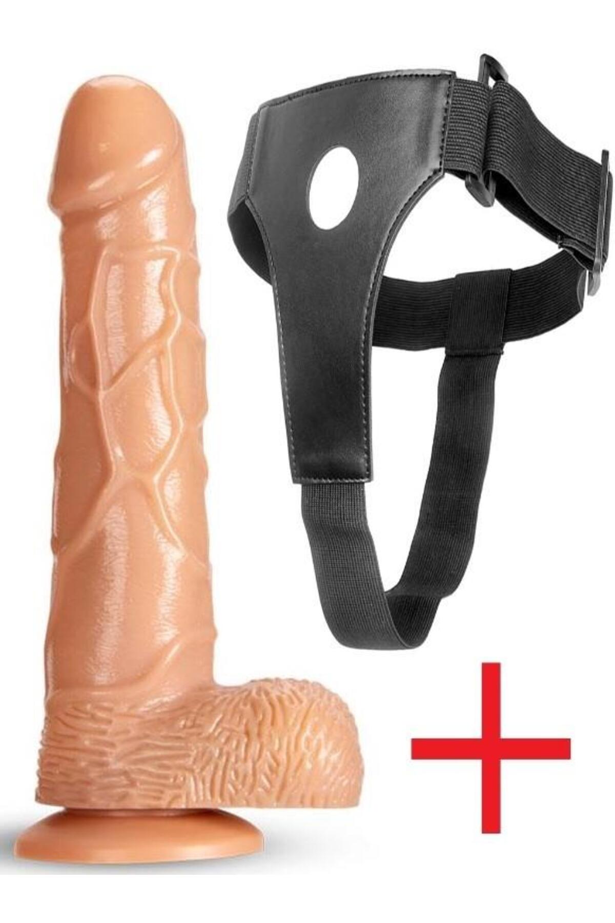 Belden Bağlamalı Gerçekçi Yumuşak Dokuda Deri Kemerli Penis 19.5 Cm Takma Vantuzlu Realistik Dildo