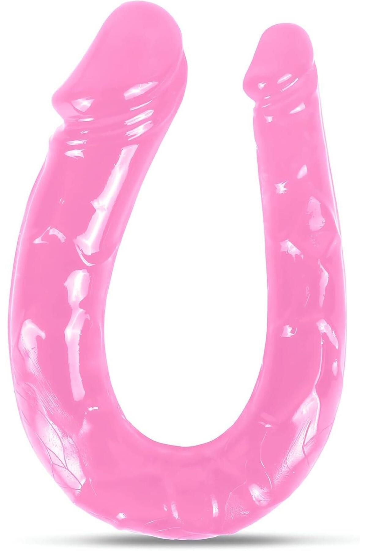 Çift Taraflı Anal Ve Vajina Kullanılabilen 28 Cm Çift Başlı Esnek Yumuşak Jel Dokuda Dildo Penis