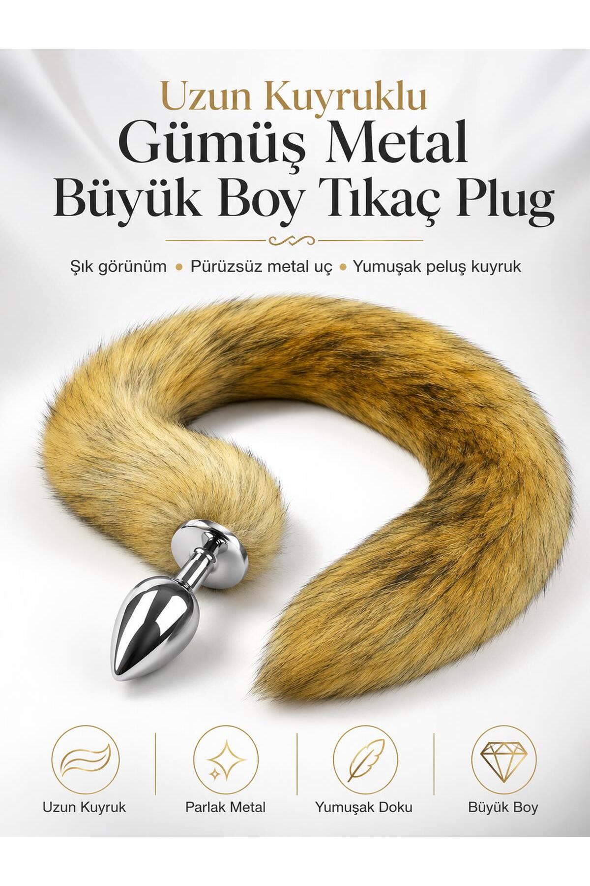 Uzun Kuyruklu Gümüş Metal Büyük Boy 9 Cm Fantezi Anal Açıcı Genişletici Alıştırıcı Anal Tıkaç Plug
