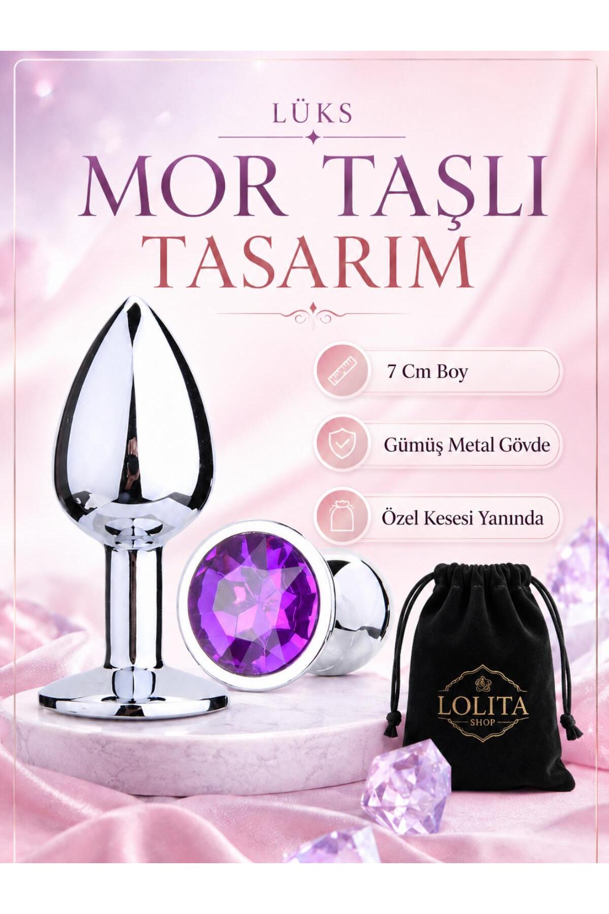 Gümüş Metal Mor Mücevher Taşlı 7 cm Anüs Plug Tıkaç