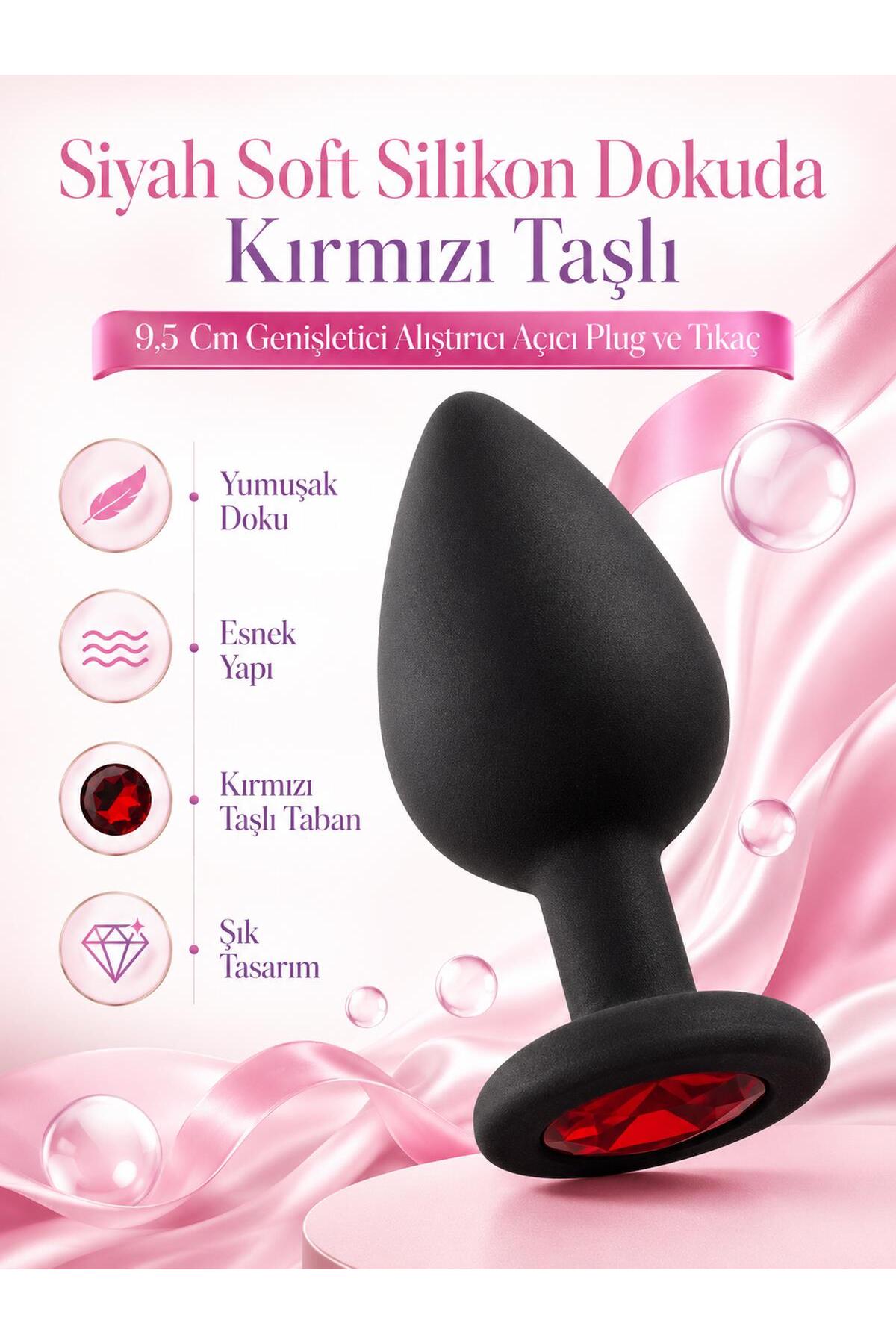 Büyük Boy Renkli Taşlı 9,5 Cm Anal İçin Genişletici Süper Pürüzsüz Silikon Dokuda Anal Plug ve Tıkaç