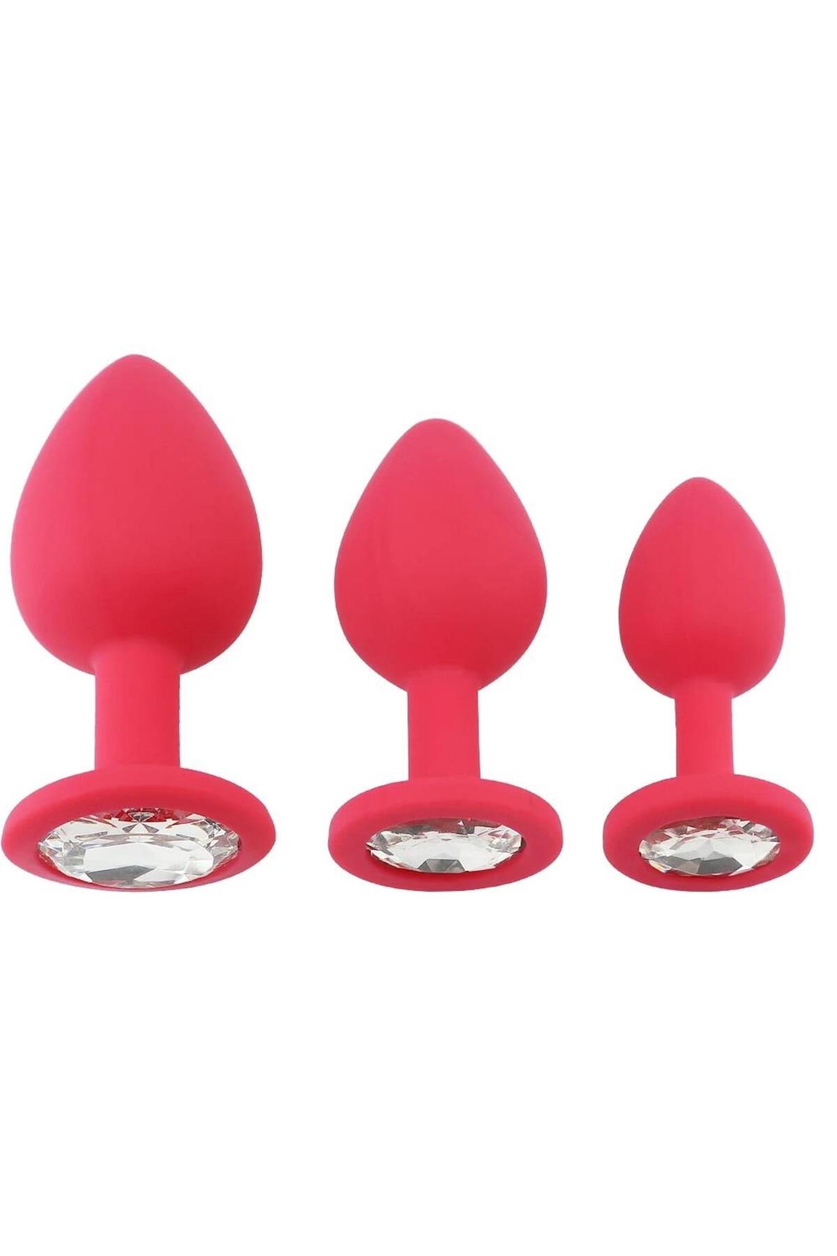 Anal Genişletici Açıcı Alıştırıcı Taşlı Soft Silikon Dokuda 3 Farklı Boyutta Plug Tıkaç Seti